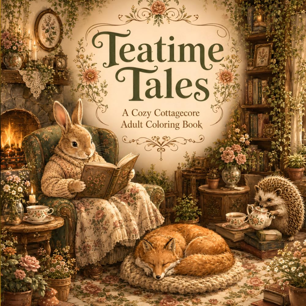 Teatime Tales: A Cozy Cottagecore Adult Coloring Book: 40 Relaxing Woodland Scenes Featuring Rabbits, Foxes & Hedgehogs for Stress Relief and Mindful Coloring