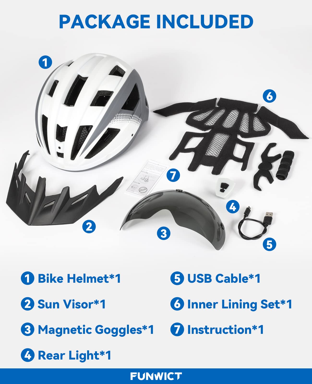 Casco Bicicleta para Ciclismo de Montaña Casco MTB Adulto con Visera y Gafas Desmontables Casco Ciclismo para Hombre Mujer de Tamaño 57-62cm (M: 54-58 cm, Blanco Gris)