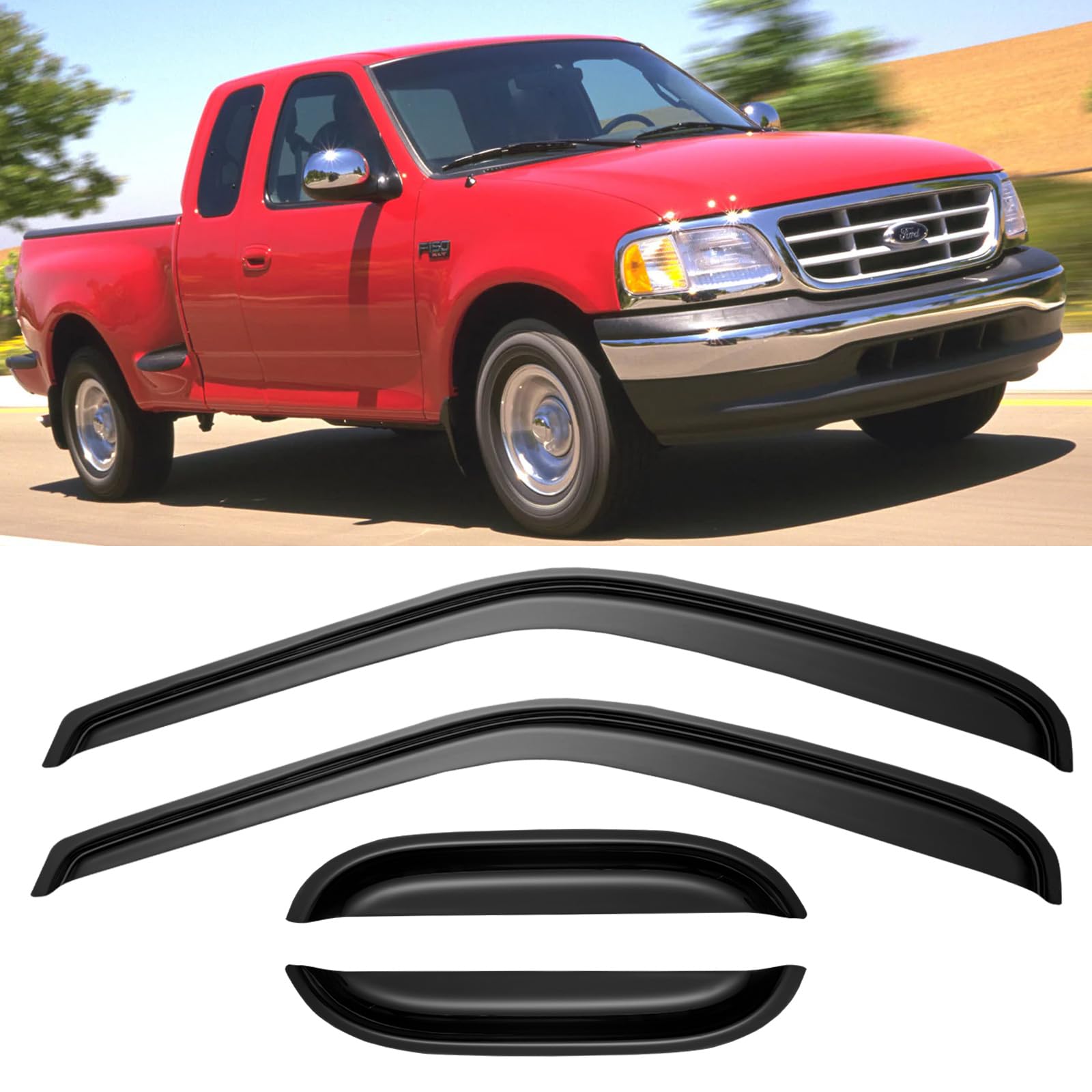 Window Rain Guards Vent Visors Shades for for 1997-2003 Ford F150 SuperCab, Window Wind Deflectors Shield for 1997-1999 F250 Light Duty, 2004 F-150 Heritage Extended Cab