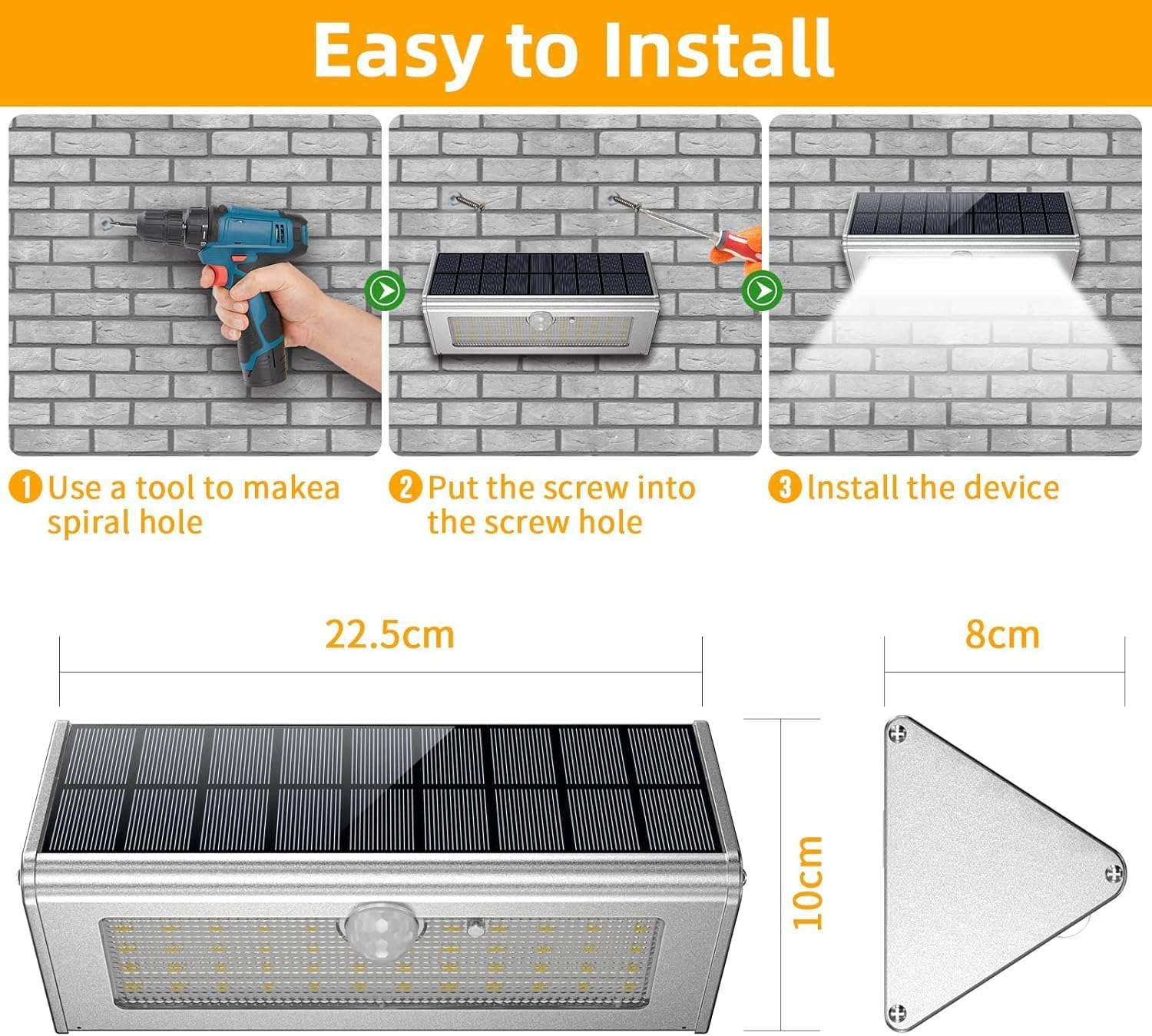 Luce solare da esterno 2024 Luce Fredda - IP65 impermeabili Faretti Solari 46 LED Luce Solare Esterno 4 Modalità con Sensore di Movimento 120° Lampada Solare da esterno
