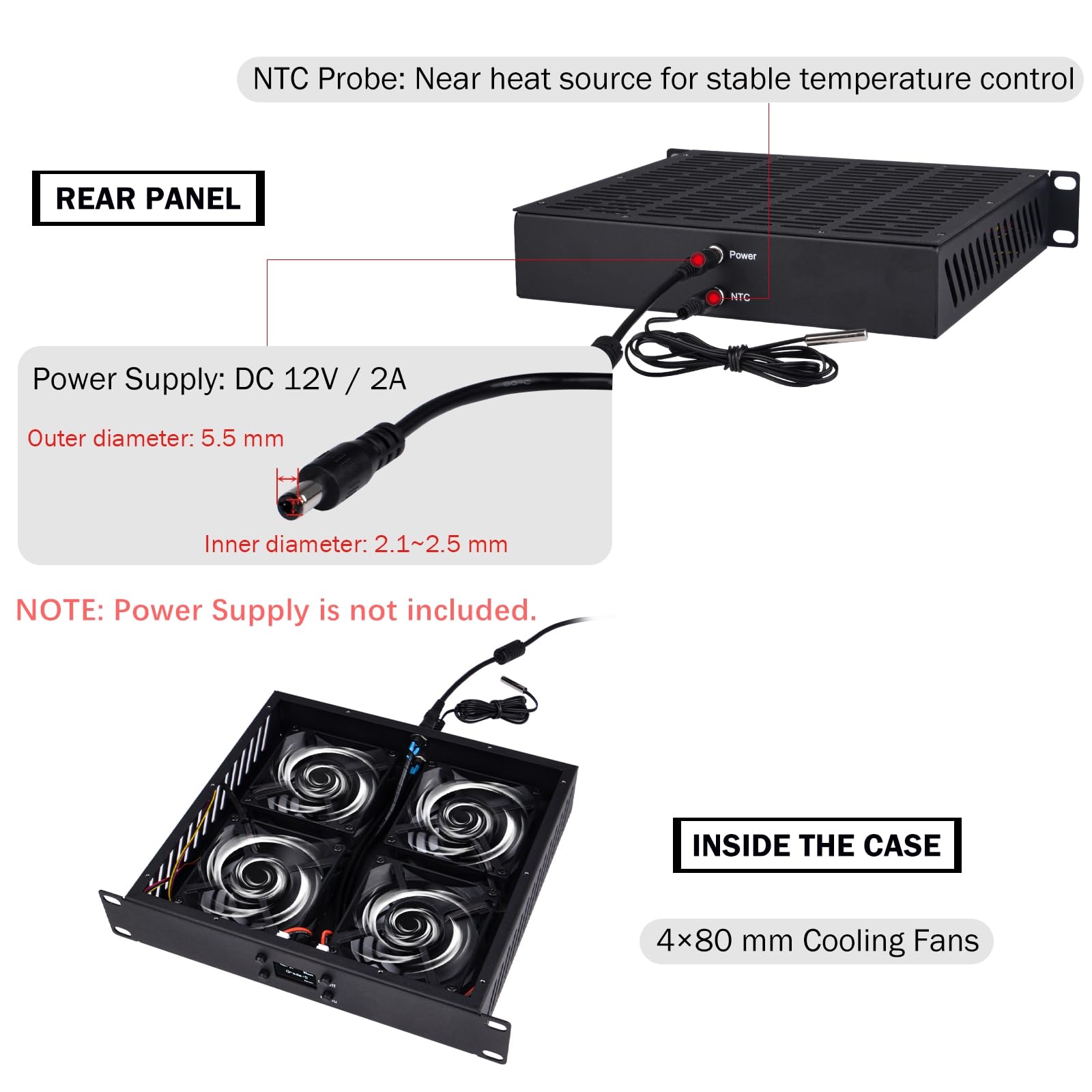 GeeekPi Panel de refrigeración de ventilador cuádruple de 10 pulgadas 1U para montaje en rack