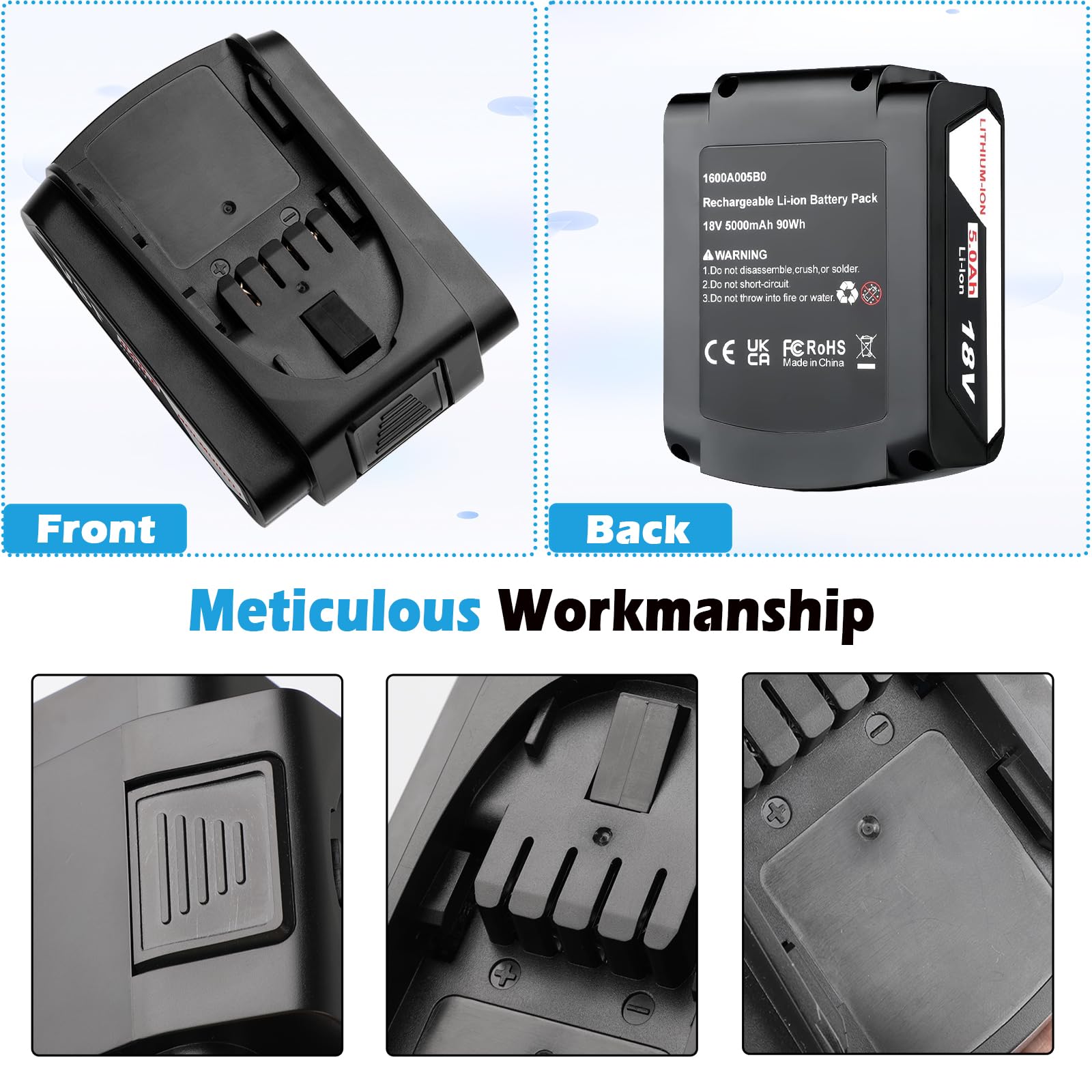 5.0Ah Batteria di Ricambio 18V Li-Ion per Bosch Power PBA PSB PSR, Compatibile con Bosch, Gloria, Gardena, Wagner, Emmaljunga Home and Garden 18V Utensili