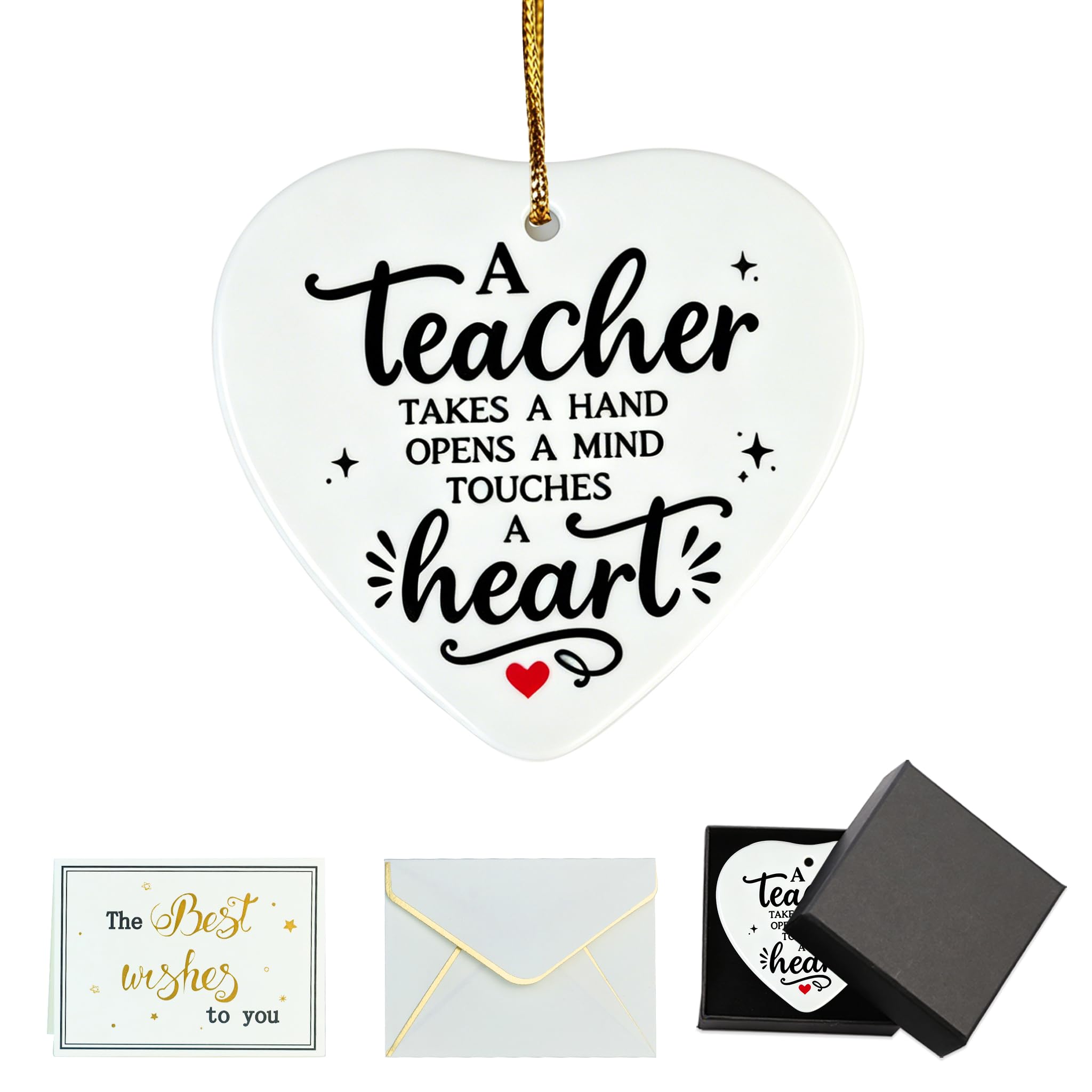 Mitibet Teacher Appreciation Gifts for Women, Best Teacher Gifts, Unique Ceramic Heart Ornament, Regalos para Maestras, Thank You Keepsake, End of Year School Gift, 1 Plaque, 1 Card, 1 Envelope, 1 Box