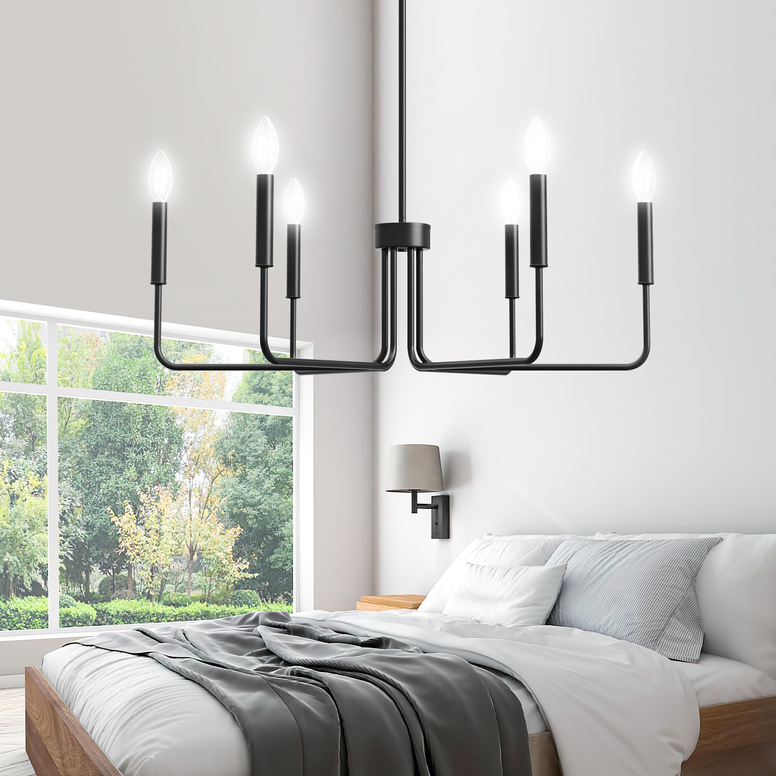 Black Chandelier, 6-Light Metal Modern Farmhouse Chandeliers for Dining Room Light Fixture, Candle Hanging Light for Kitchen, Living Room, Entryway, Foyer(Bulbs Not Included)