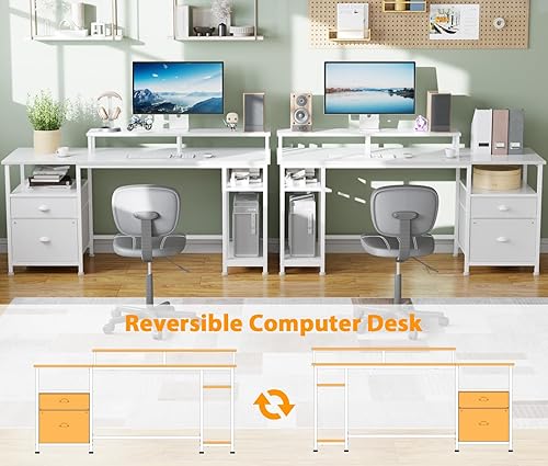 Vista 8 de Furologee 61" Computer Desk and Nightstands Set of 2, Office Desk with File Cabinet & Drawer, End Tables with Charging Station, for Home/Office