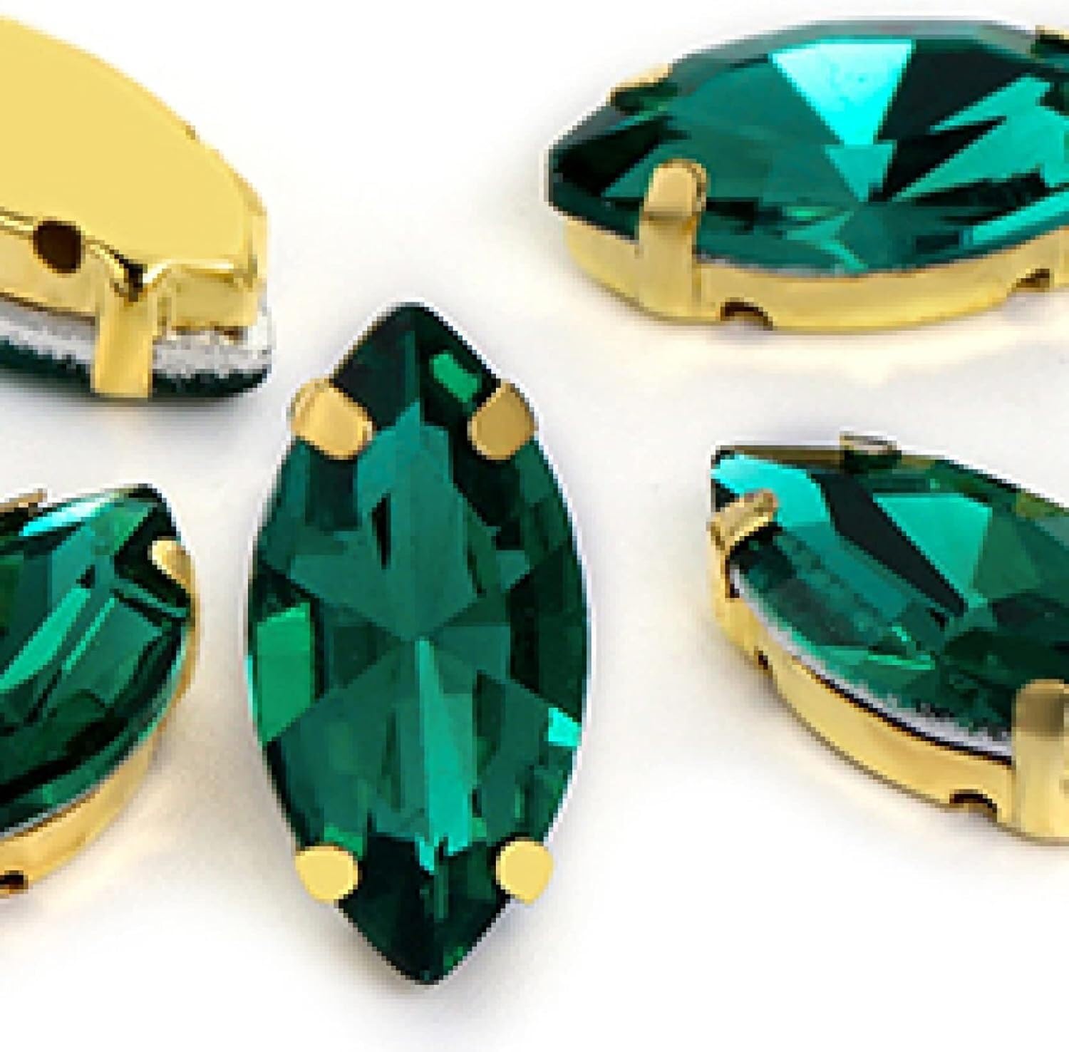 cyrkonie, Kryształki szklane w kształcie oka konia/liścia z pazurami do przyszycia kryształowego kamienia Strass Diamond akcesoriów szycia ubrań(Green,5X10mm 50pcs)