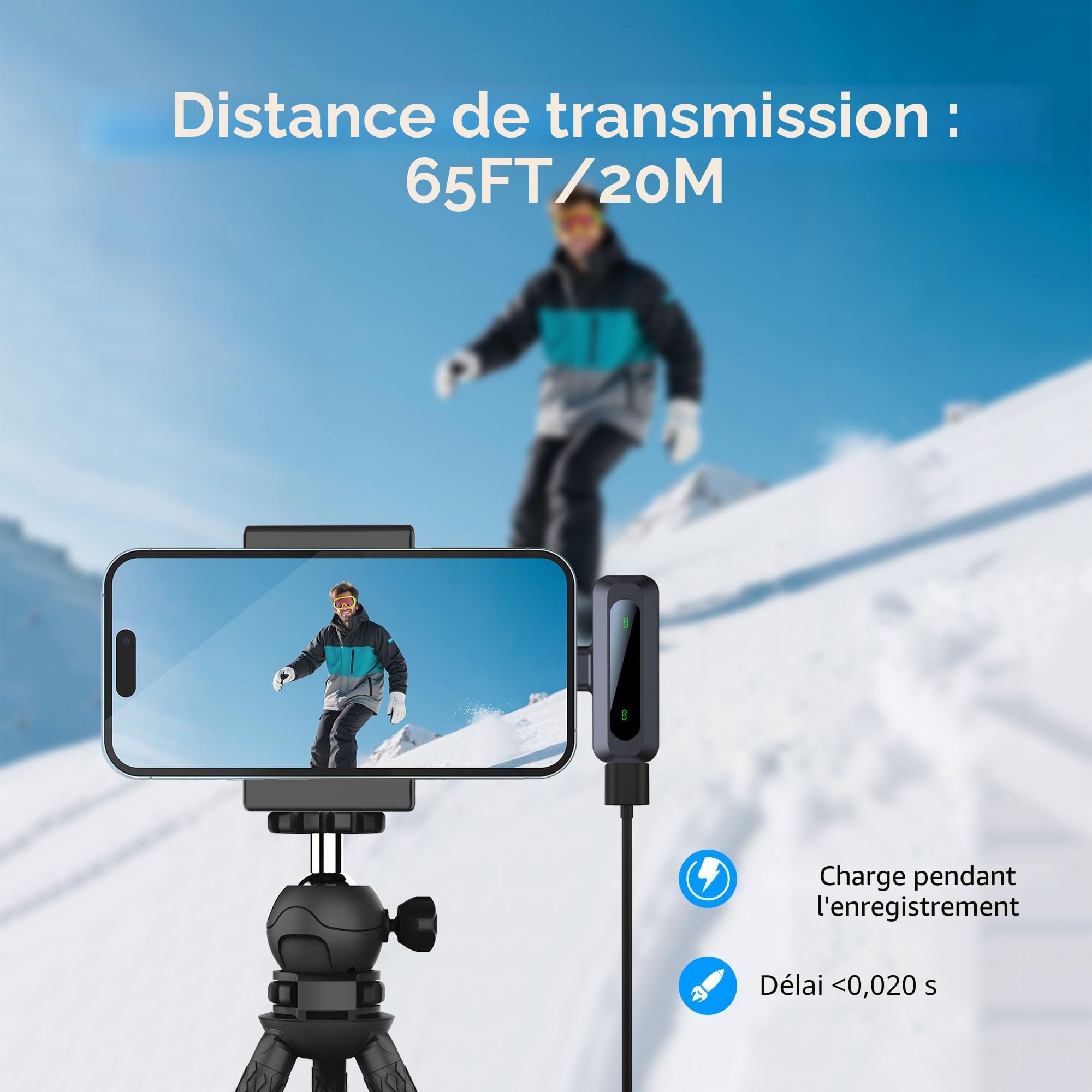 Microphone cravate sans fil pour iPhone et prise USB-C, mini micro sans fil avec réduction du bruit, écran LED et clip rotatif – Idéal pour Vlog, TikTok et création de contenu