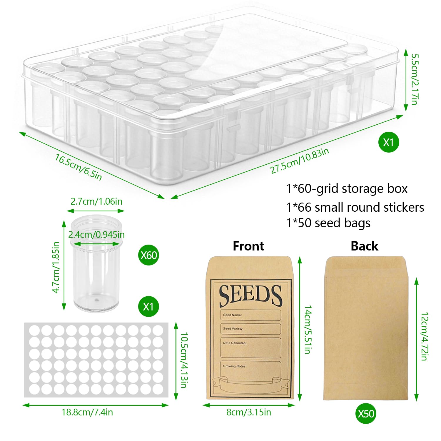 60 Rangement Graines Potager Rond Seed Box Boîtes pour Grosses Grainezs Boite Robuste et Durable Comprend 50 Sachet Craft Adapté Au Stockage de Grains de Café Haricots Mungo et Céréales