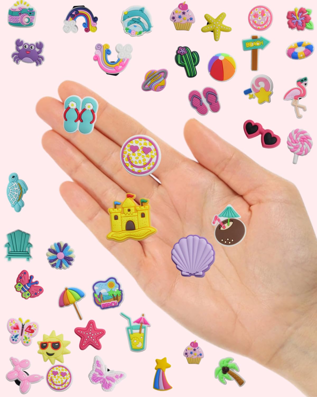 Shoe Charms for Decorations, 40 Pcs Cute Shoe Charms Summer Beach DIY Sandal Shoes Accessories for Women Men Gift Favors - 5