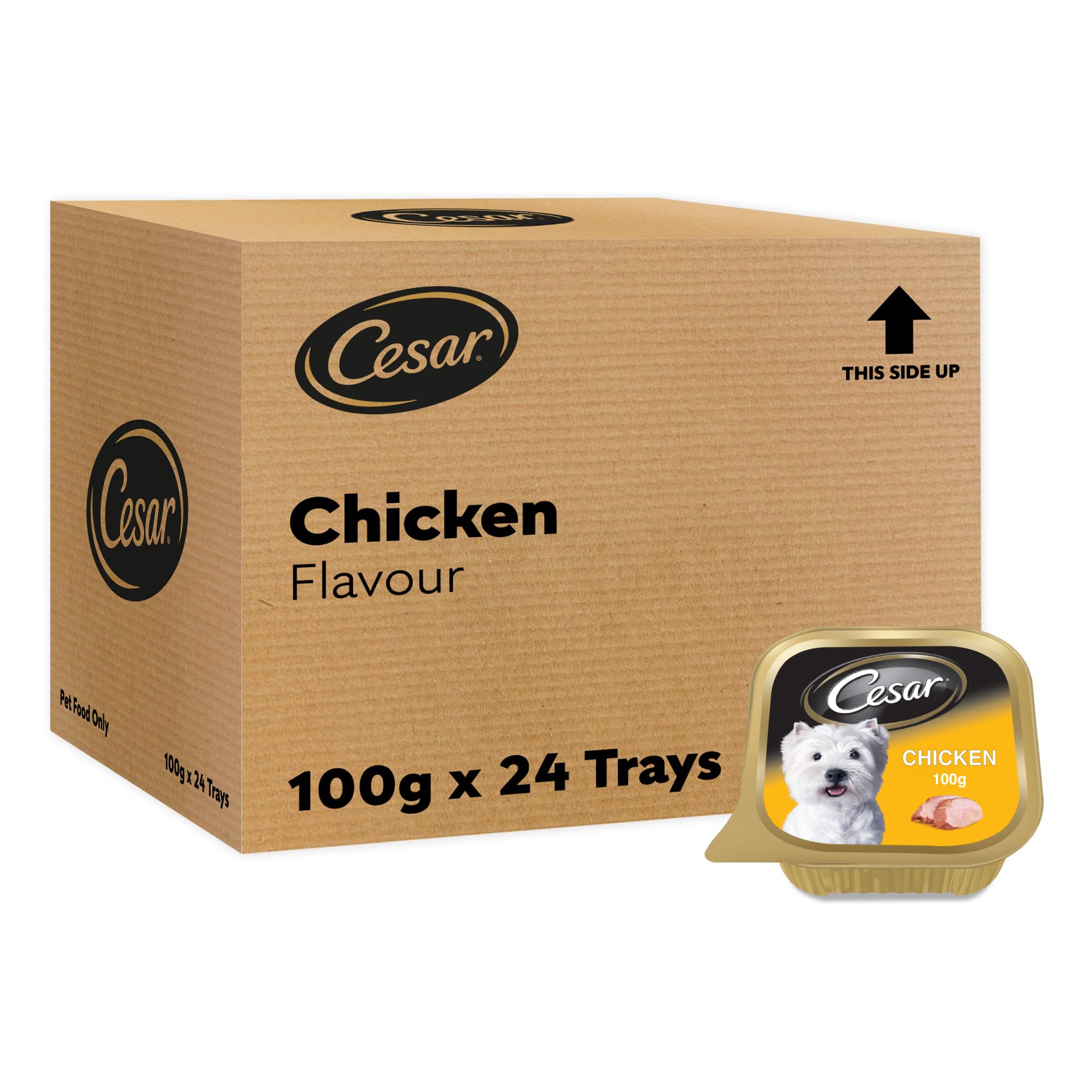 Cesar Dog Food, Chicken Dog Wet Food Tray of 24x100g, Formulated Without Grains, Complete and Balanced Dog Nutrition