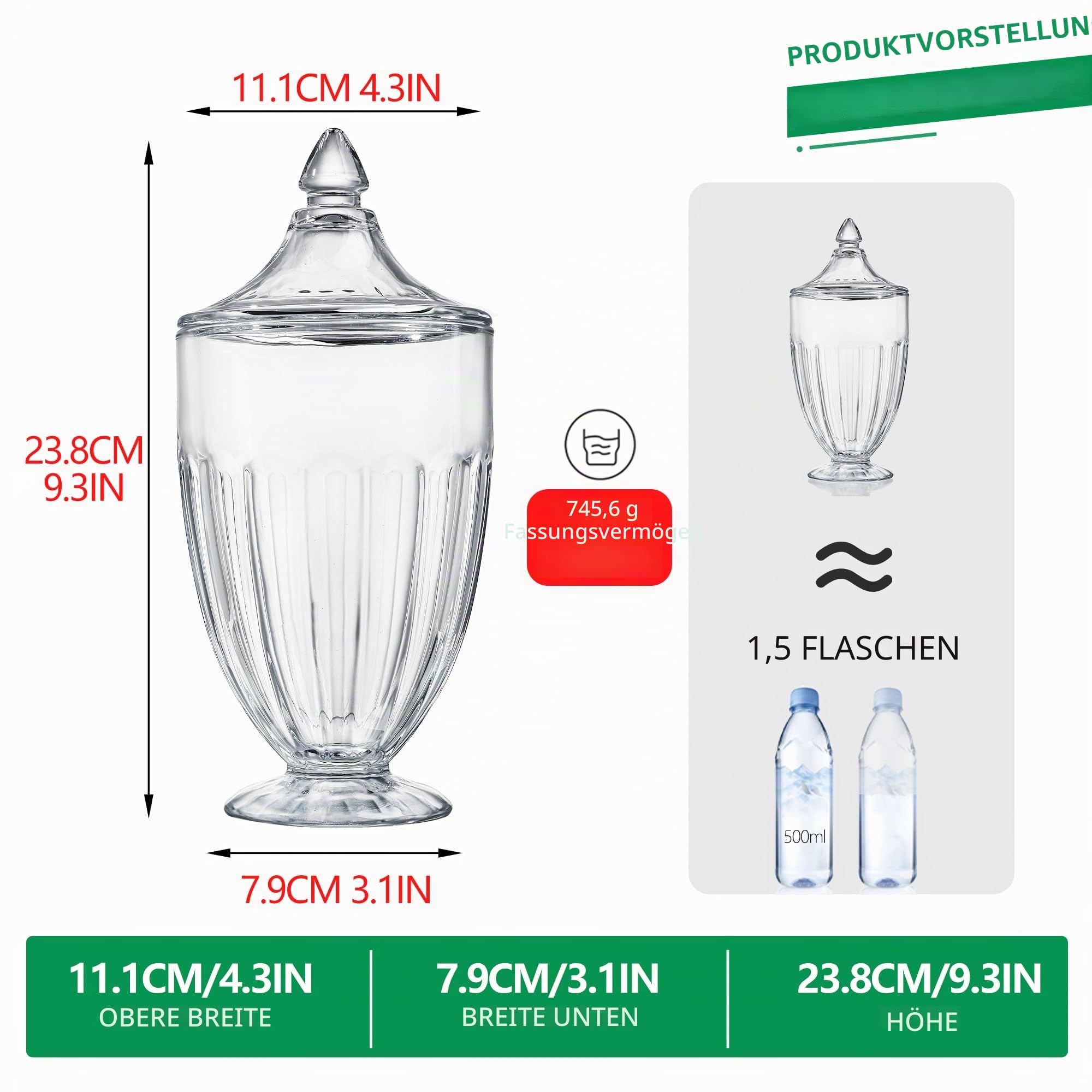 ZEERSHEE Dekorative Süßigkeitengläser aus Glas, Transparent bonboniere mit Deckel，für Süßigkeiten, Buffet, Hochzeitsdekoration, Badezimmer, Aufbewahrungstisch, Mittelstück