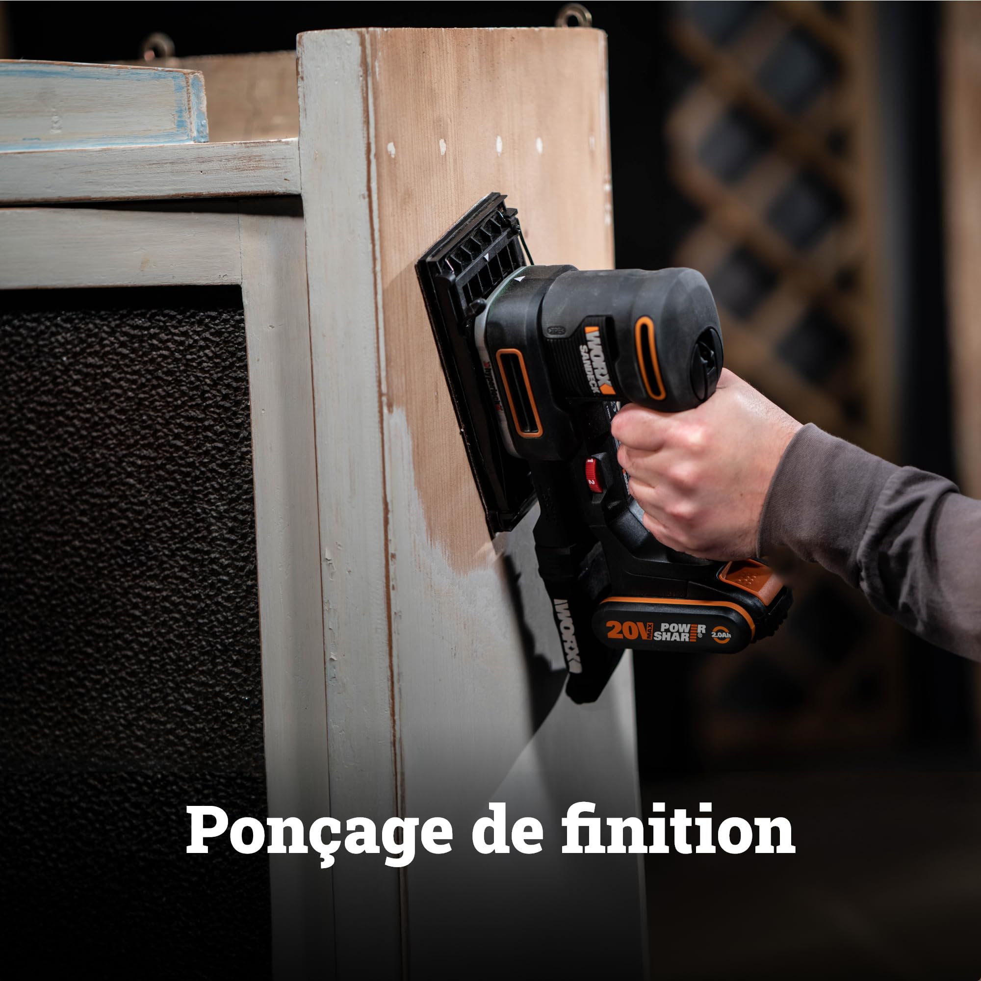 WORX Ponceuse multifonction sans fil 20V WX820.9 | Outil 5-en-1, changement rapide des plateaux, vitesse variable et PowerShare