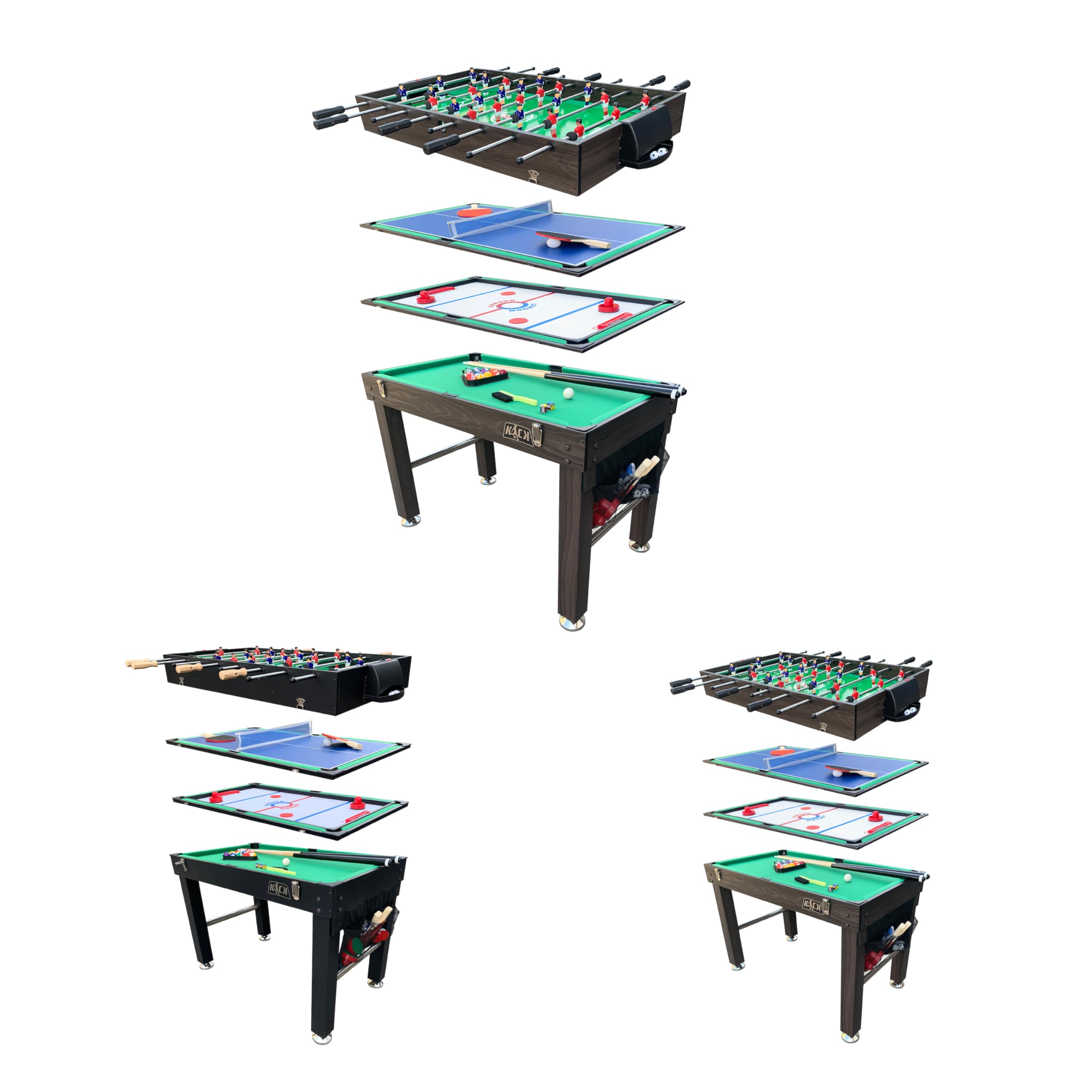 KICK Quad 48? 4-in-1 Multi Game Table (Brown) - Combo Game Table Set - Foosball, Billiards/Pool, Glide Hockey and Table Tennis for Home, Game Room, Friends and Family!