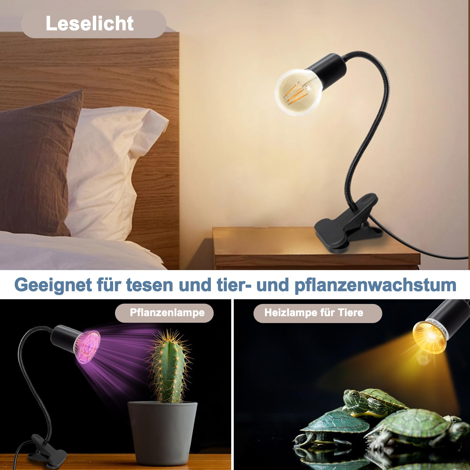 Lampada Da Scrivania A Clip Regolabile 360&deg; - Con Attacco E27, Cavo Lungo 240 Cm E Interruttore Integrato