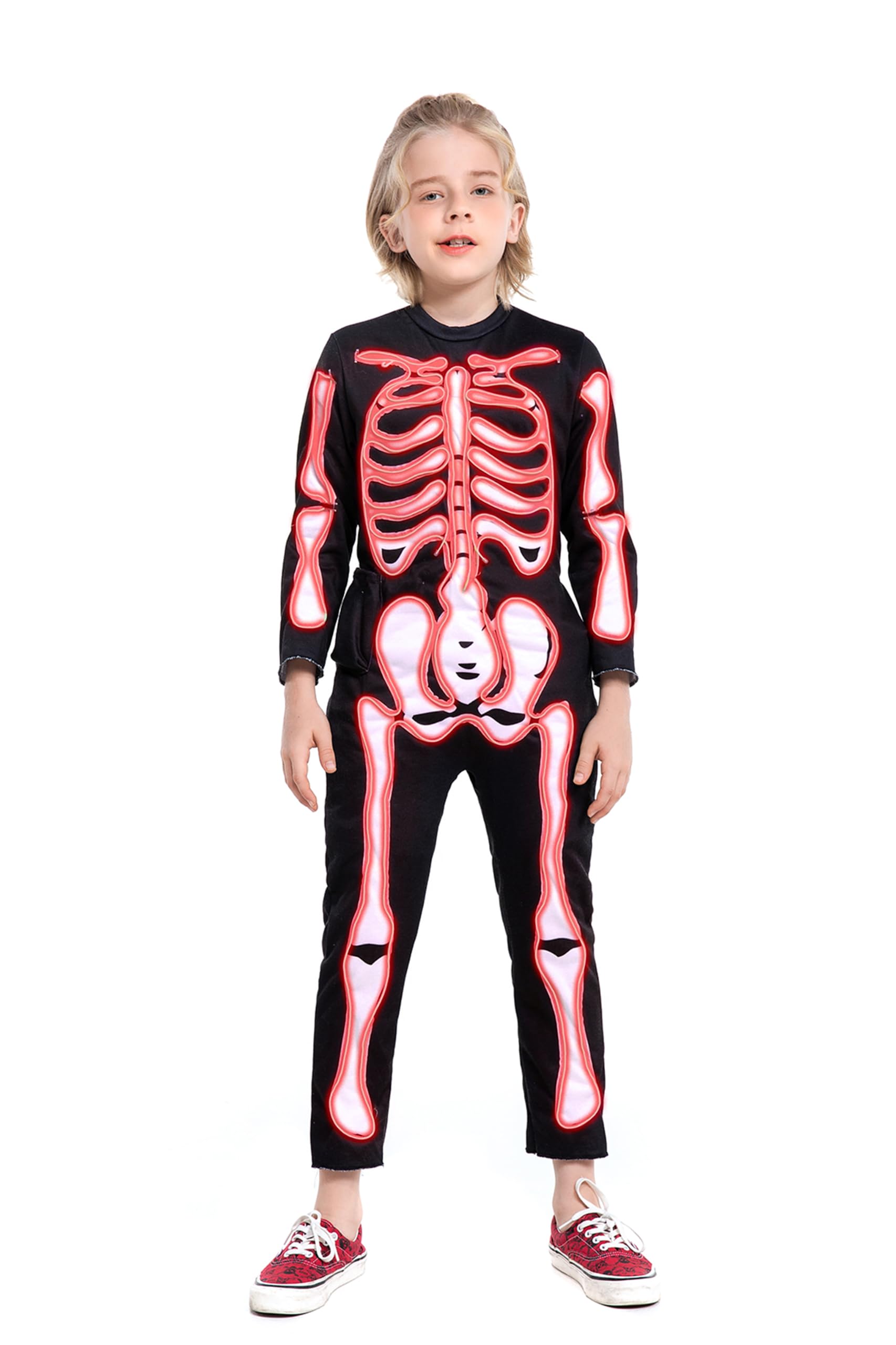 HSCTEK Light-up Child Skeleton Costume, Led Halloween Cosplay Boys Girls