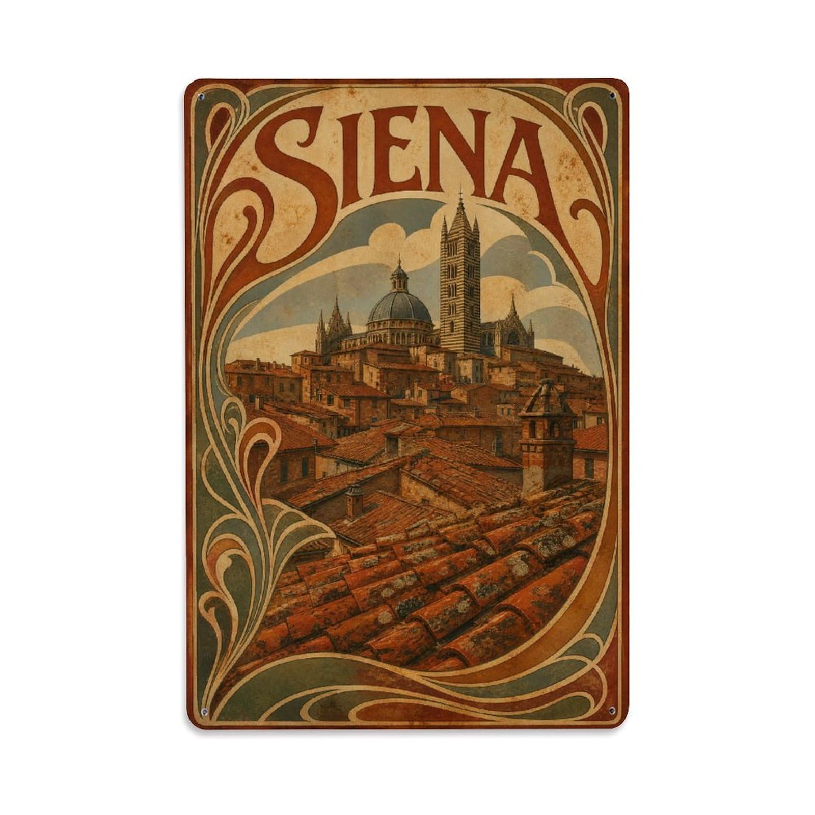 Huiyhb 8X12inch(20X30cm) Vintage Travel Siena Terracotta Rooftops Red Tiles Italy Metal Tin Sign