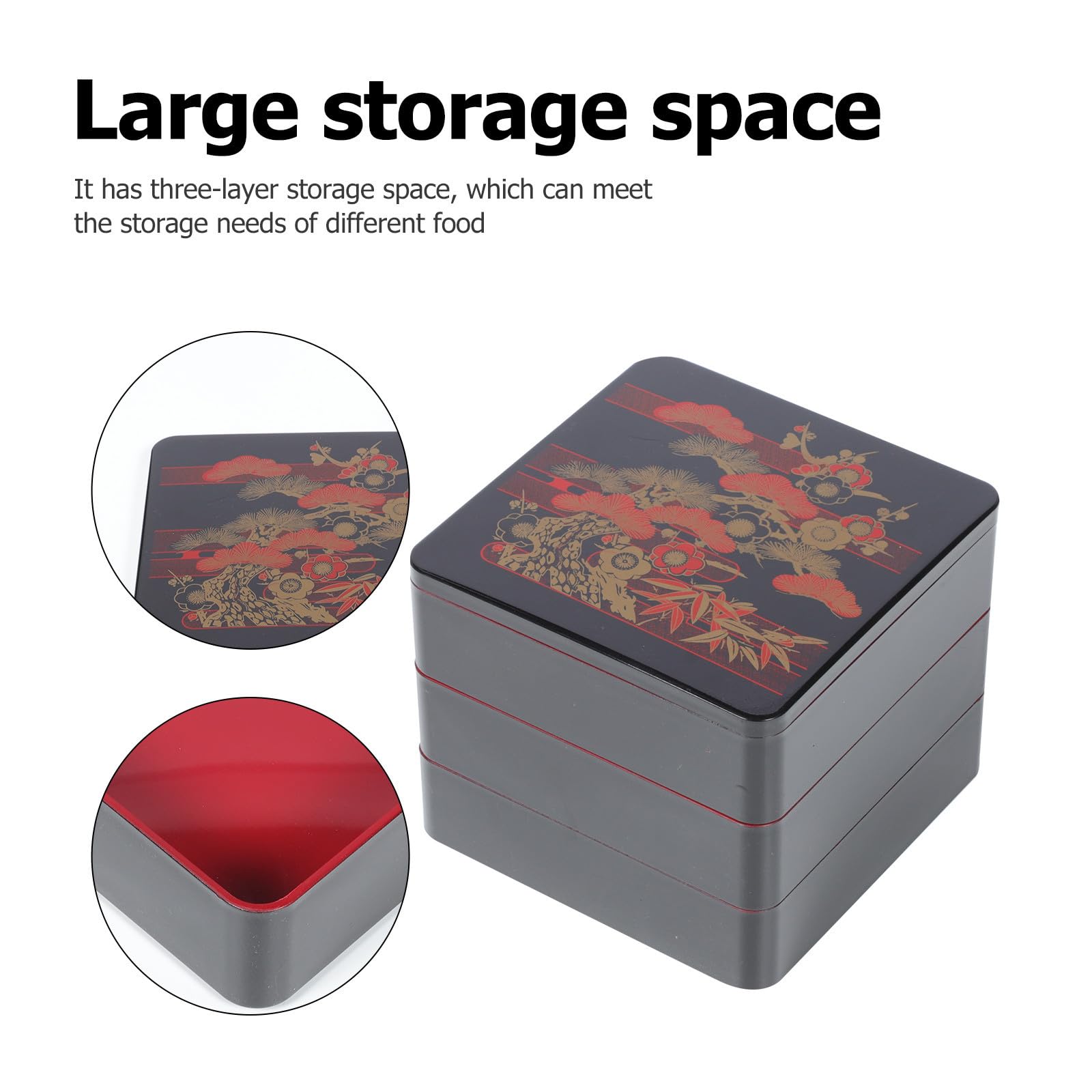 KICHOUSE Scatola Bento Box Giapponese a 3 Strati in Abs Motivo Pine Bamboo Plum, Contenitore Ermetico per Sushi e Riso, Adatto per Pranzo e Picnic