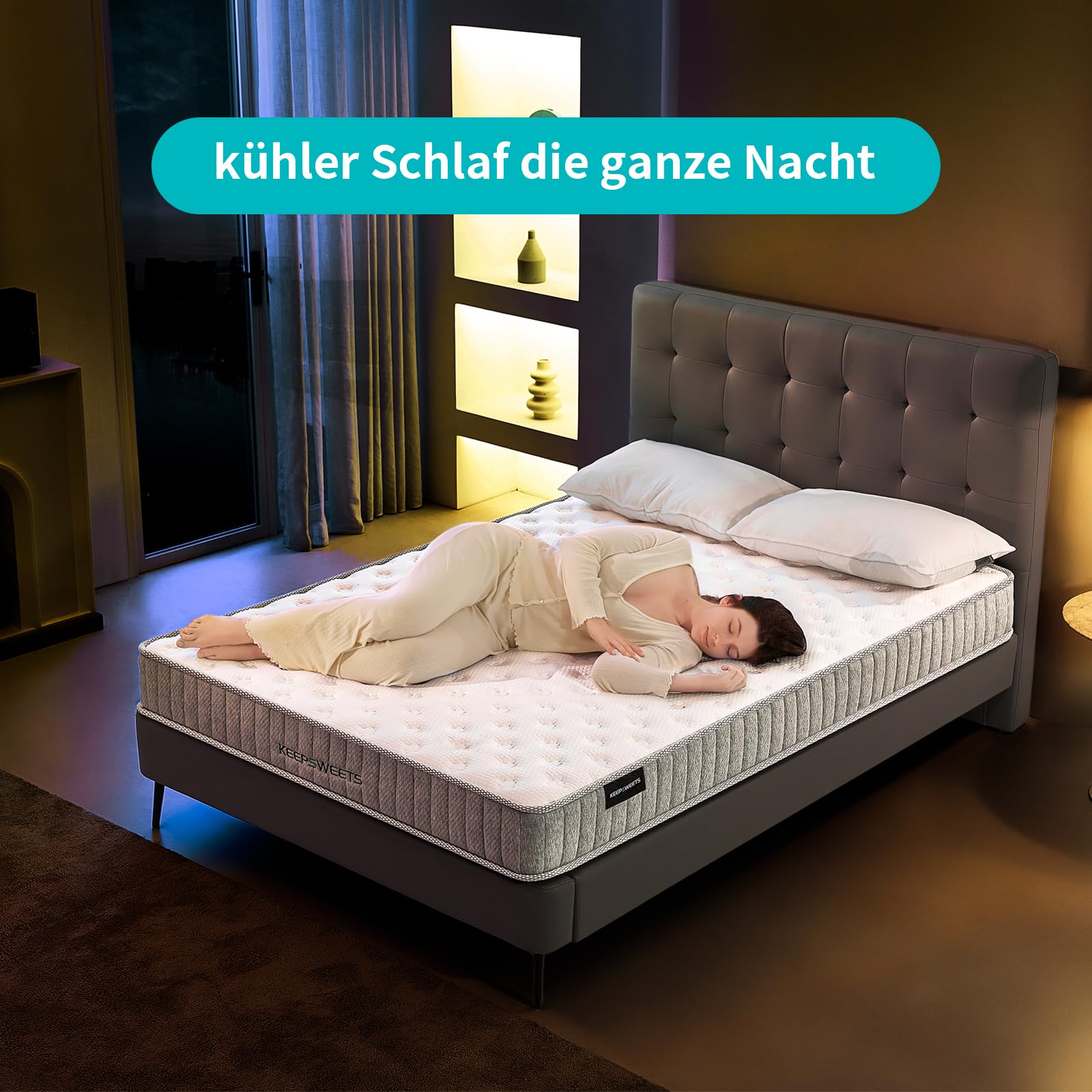keepsweets Izer Matras, 180 x 200 cm, pocketveringmatras, 7-zones, hardheid H3 met traagschuimmatras, hoogte 20 cm