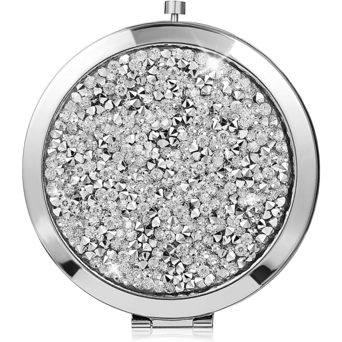 Toxen Diamond Design Round Metal Pocket Mirror with 1X & 2X Magnification – Portable Double-Sided Makeup Mirror for Purse, Travel, Touch-Up & Skincare Use (Silver, A)-image-45