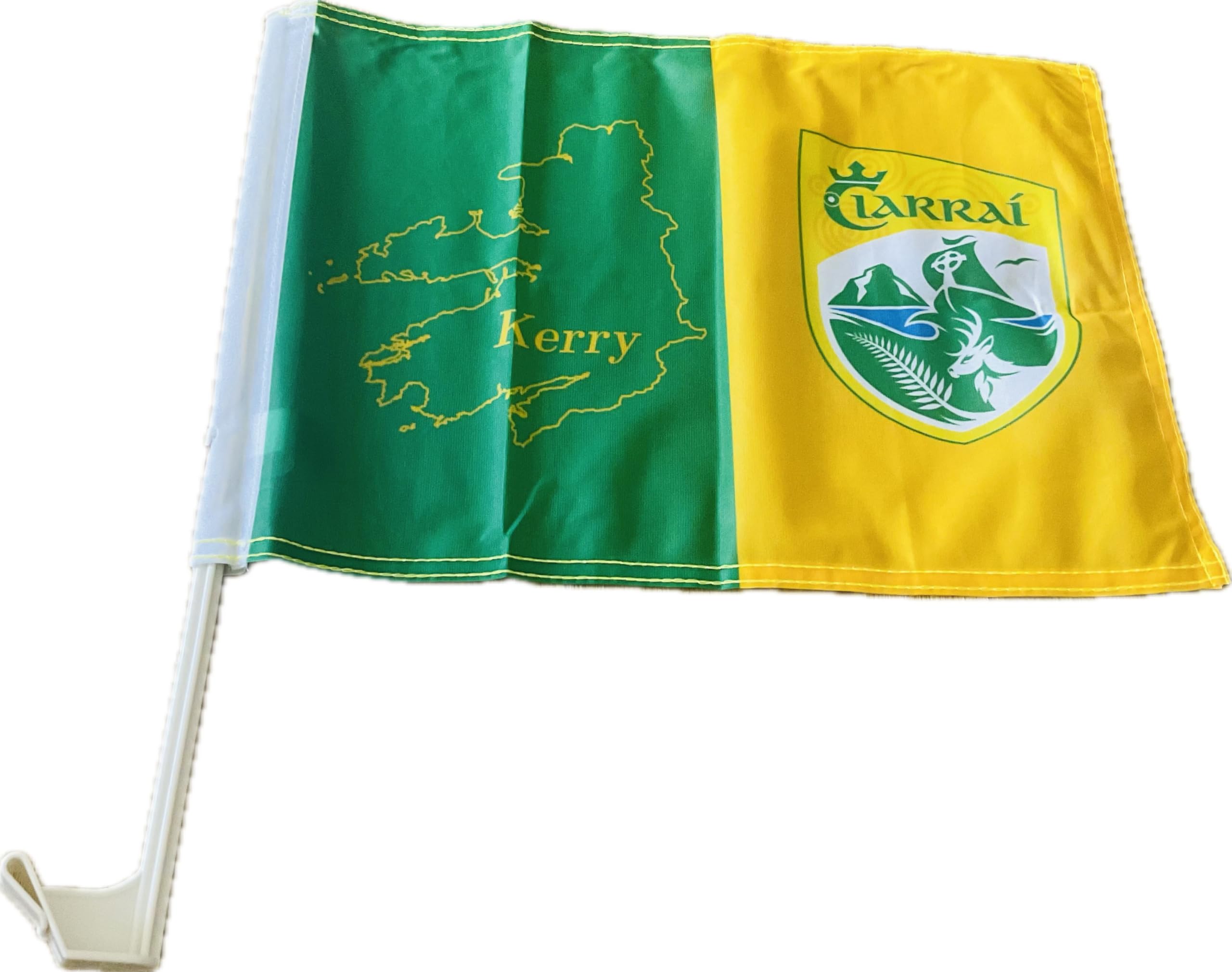 Kerry GAA Car Flag, Official County Crest, 30 x 40 cm, Green and Gold map design