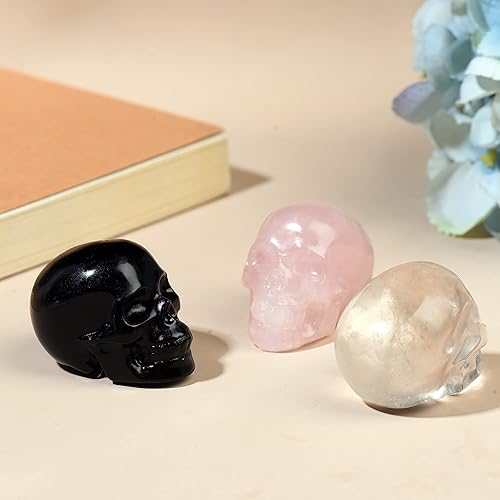 Miniatura 7 de Estatua de cristal de calavera de obsidiana natural de 2 pulgadas, tallada a mano, escultura de gema de cristal curativo, figuras de piedra, gema