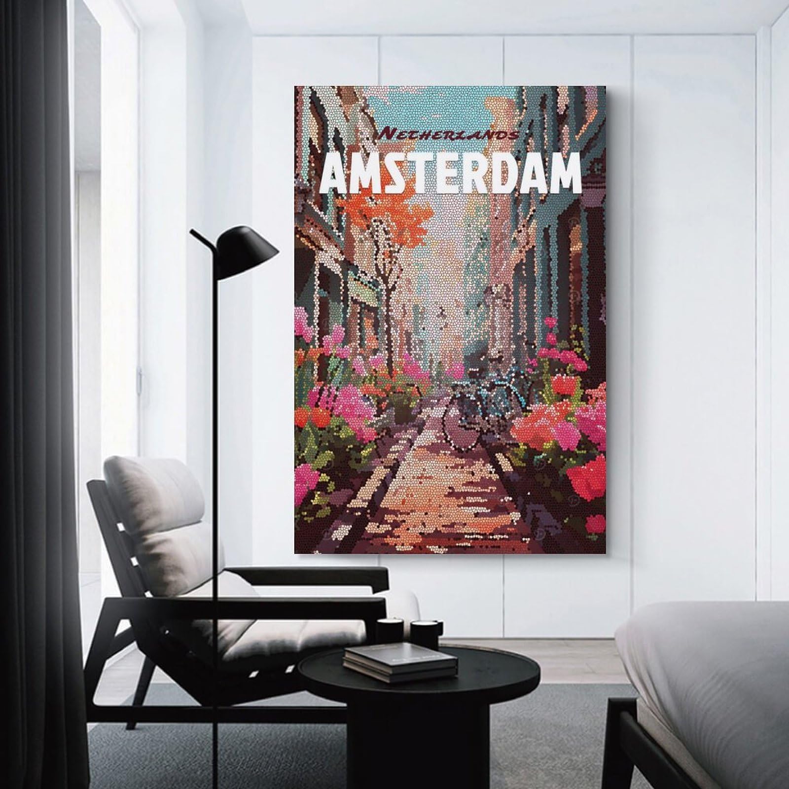 Junmoney Wall Decor Canvas Print Amsterdam Street Mosaic, 20x30inch(50x75cm), for Bedroom Walls, Guest Spaces Or Lounges, Decorative Wall Art for Cosy Rooms