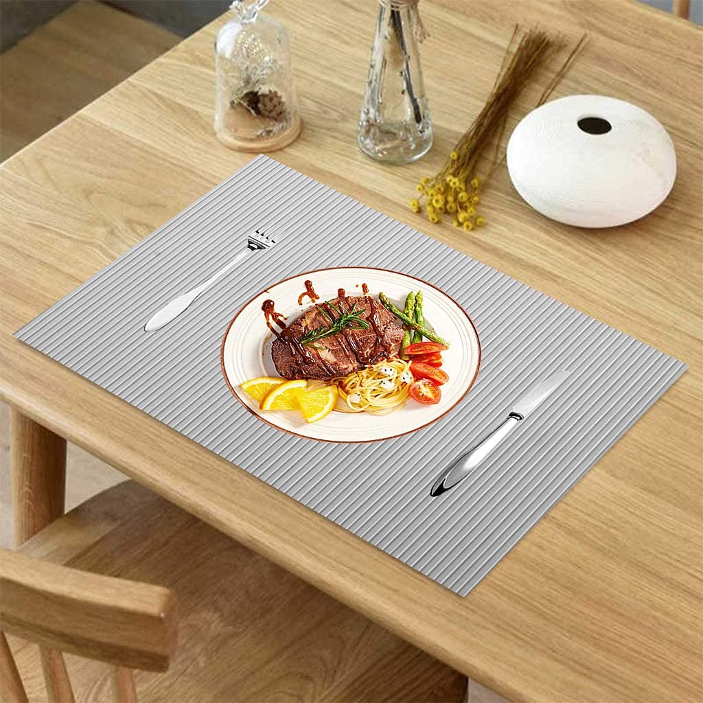 Juego de 8 manteles Individuales Resistentes al Calor, manteles Individuales Lavables Antideslizantes de Silicona Gris Claro para Cocina, decoración de Bodas, manteles Individuales rectangulares