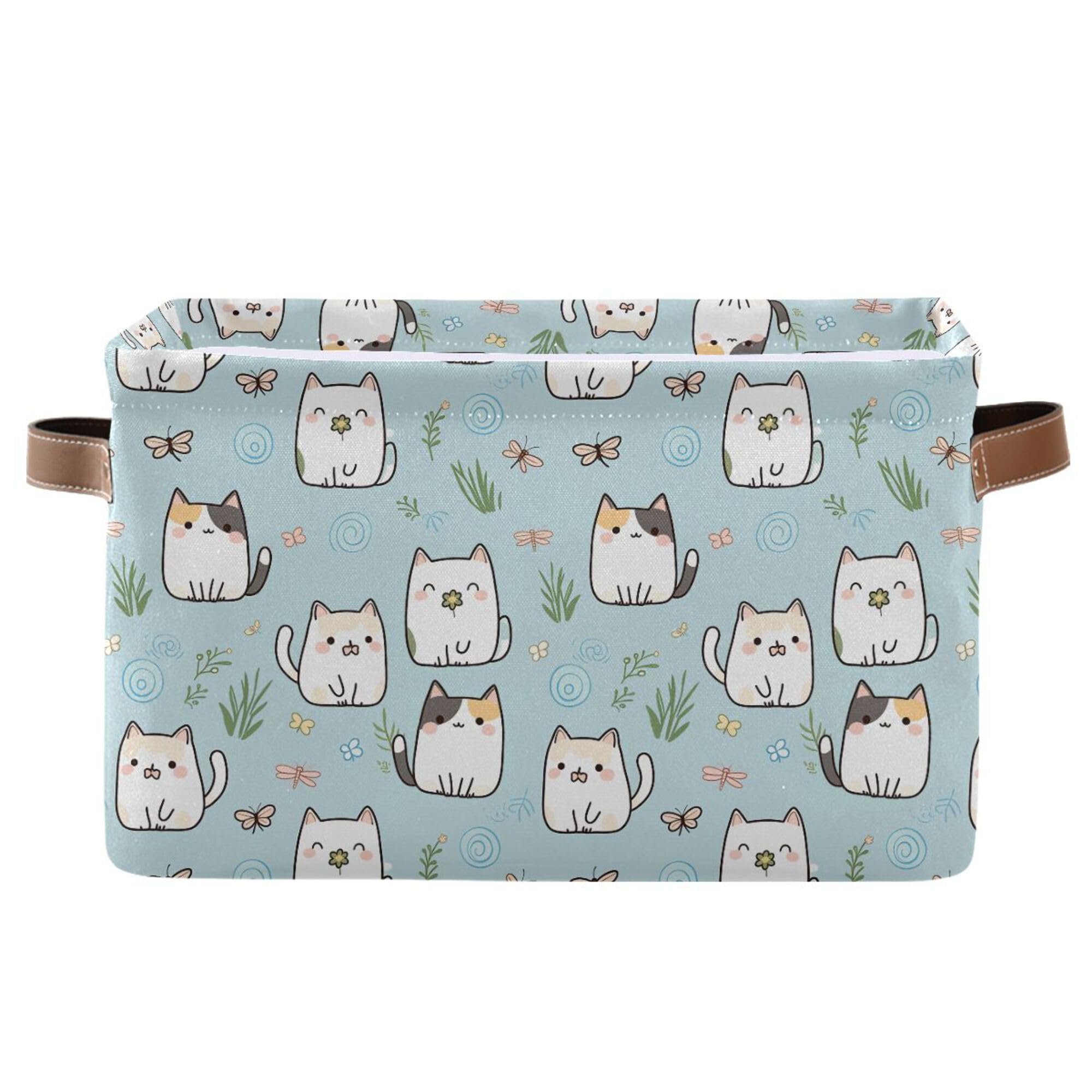 Wamika Cute Cats Storage Basket Fabric Storage Bin Laundry Baskets, Funny Cat Kitty Foldable Storage Boxes Organizer Bag for Baby Cloth Dog Toy Book Storage Cubes Shelf Closet Basket 16×12×8 Inches