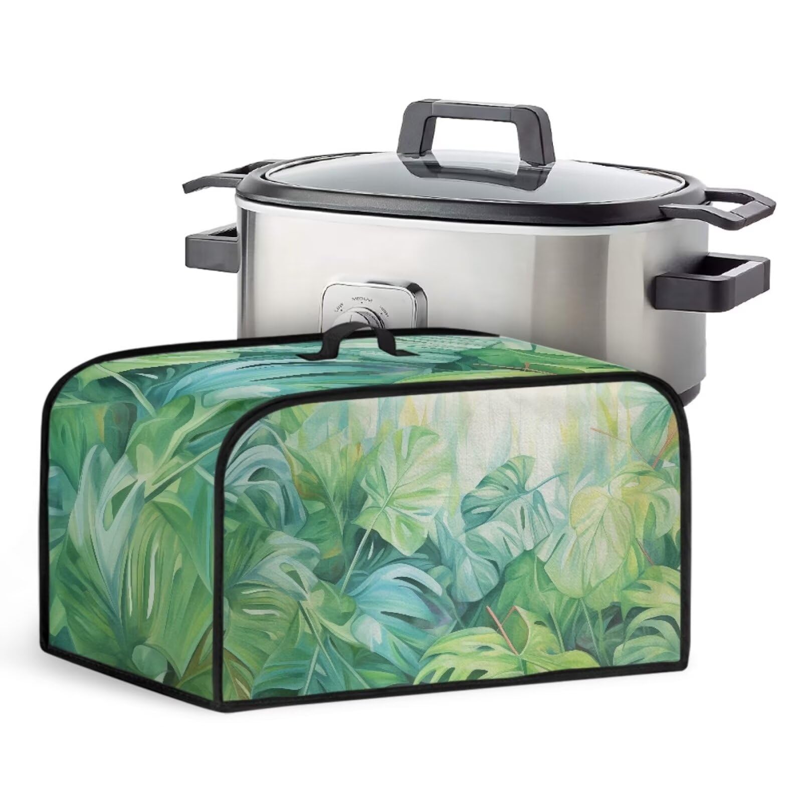 LJMKZJN Slow Cooker Dust Cover Top Handle and Storage Pockets Dust Covers Air Fryer Cover Compatible with Most Slow Cooker Water Protection & Stain Resistant Cooker Bag, Green Leaf