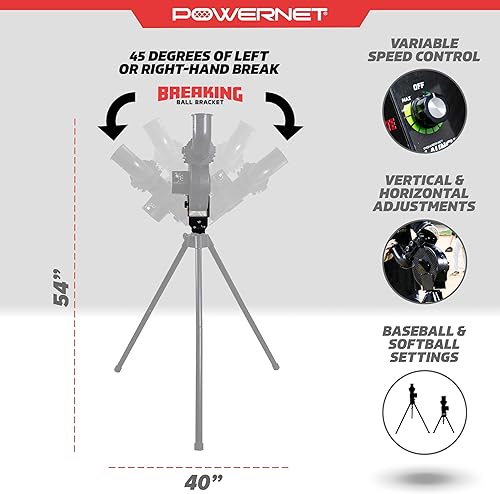 Miniatura 3 de PowerNet Corbin Carroll lanza la máquina de lanzamiento de béisbol y sóftbol F-lite con soporte de bola de rotura  Velocidad variable lanza hasta 90