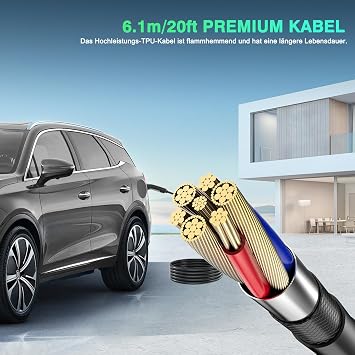 EVDANCE Mobile Wallbox 11kW Charging Cable 7.8m 3 Phase 6-16A Type 2 CEE 16A to Type 2 Adjustable Charging Power for Electric Cars Silver