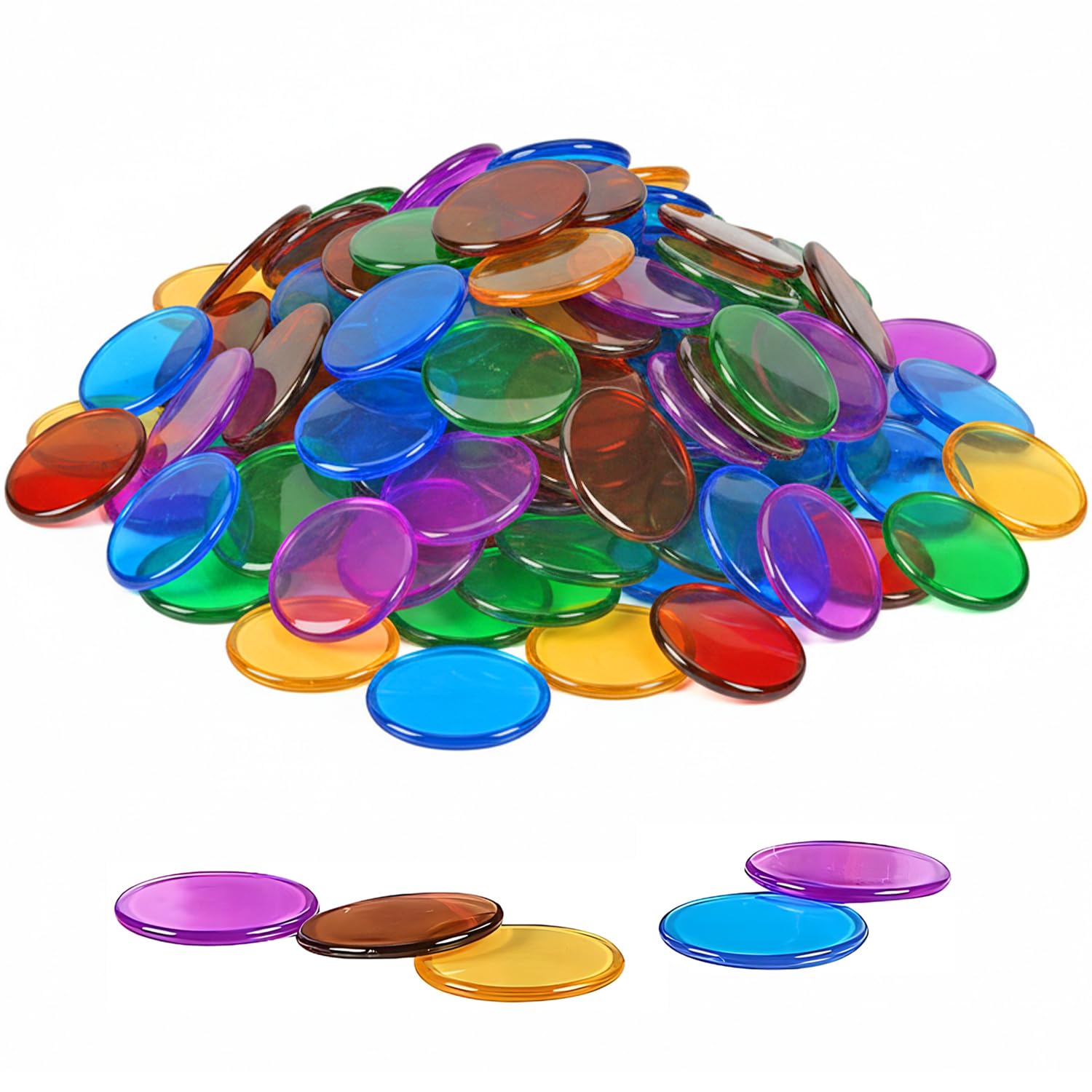 Fun Express Translucent Rainbow Chip Counters with Storage Jar - 300 Pieces