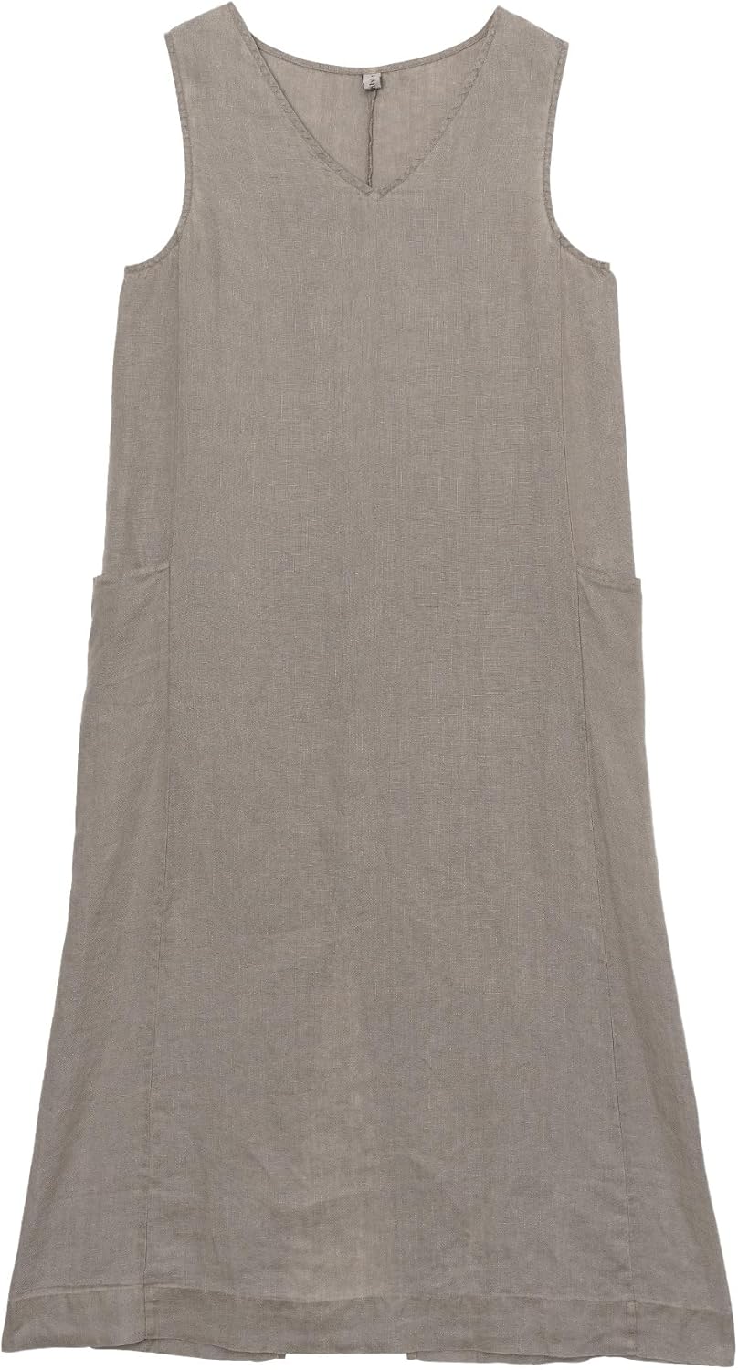 Amazhiyu Women's 100% Linen Plant-Dyed Sleeveless V-Neck Midi Dress with Slit - Image 5