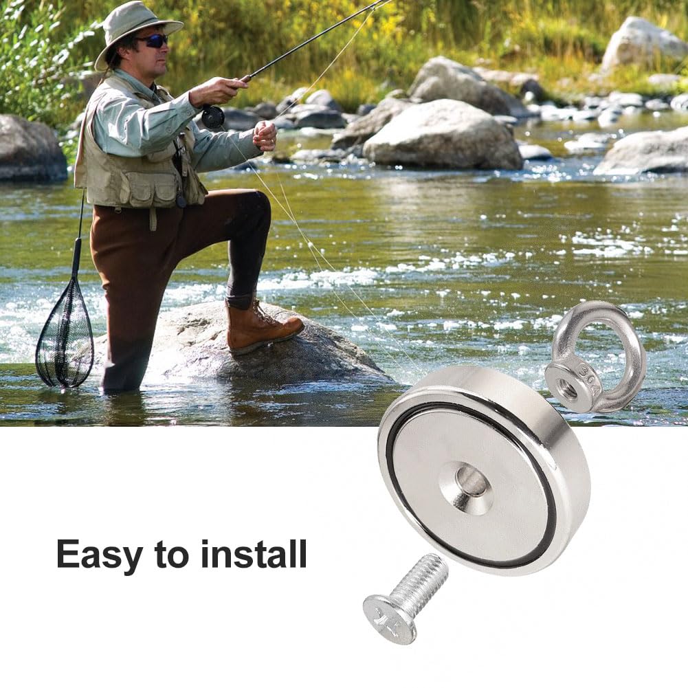 Magneti Neodimio Forza, Potente Magnete al Neodimio, con forza di 62 kg, Rotondo Magnete da Pesca Super Potente con Golfare, Calamite per Pesca Magnetica, Salvataggio Nel Fiume, Recupero di Oggetti