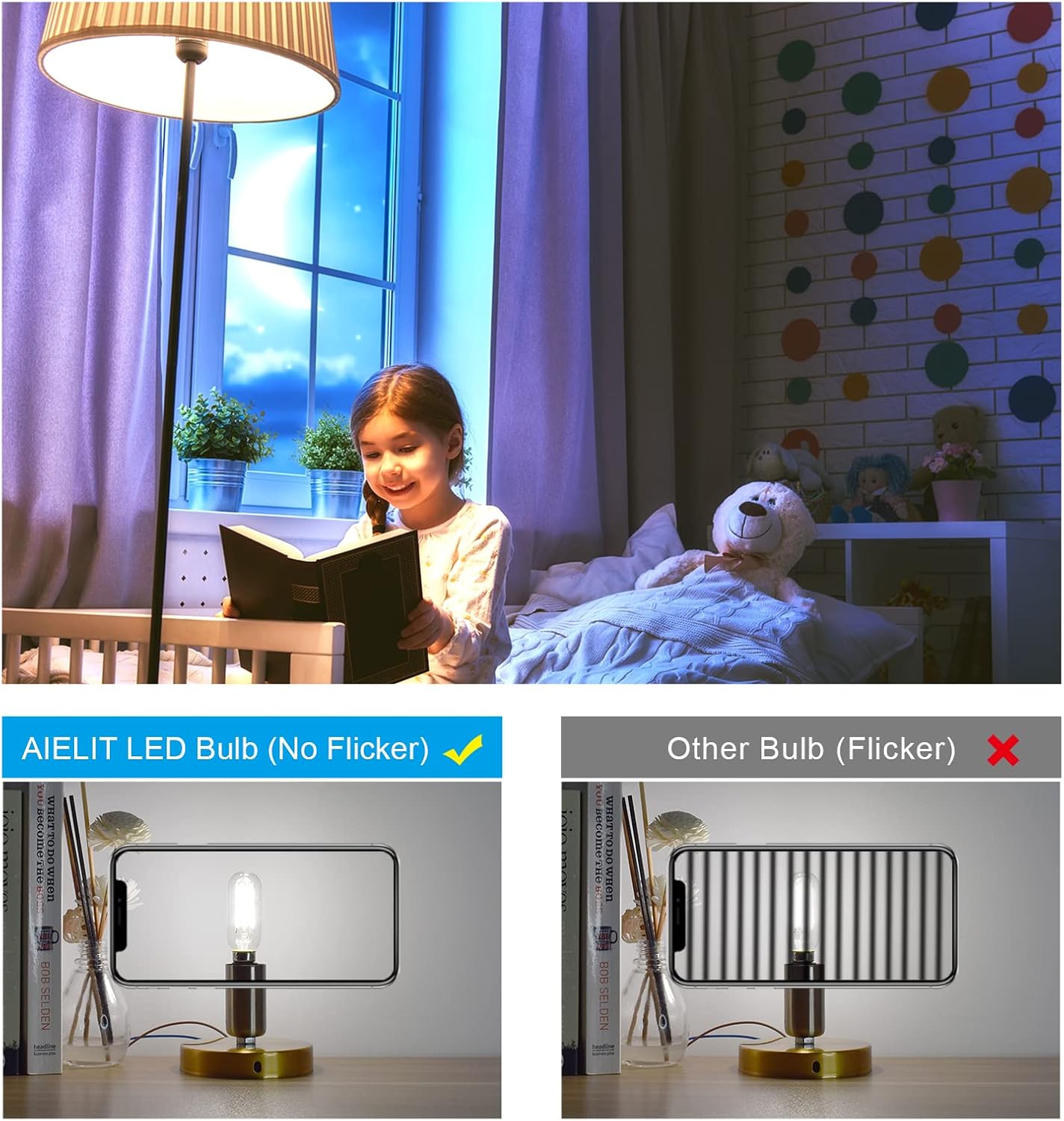 40W Equivalent T8 Dimmable Clear Glass Decorative Filament LED Light Bulbs, E12 Small Candelabra Base, Tube 4-Watt LED Bulb for Home, Kitchen, Natural White 4000K, 8-Pack