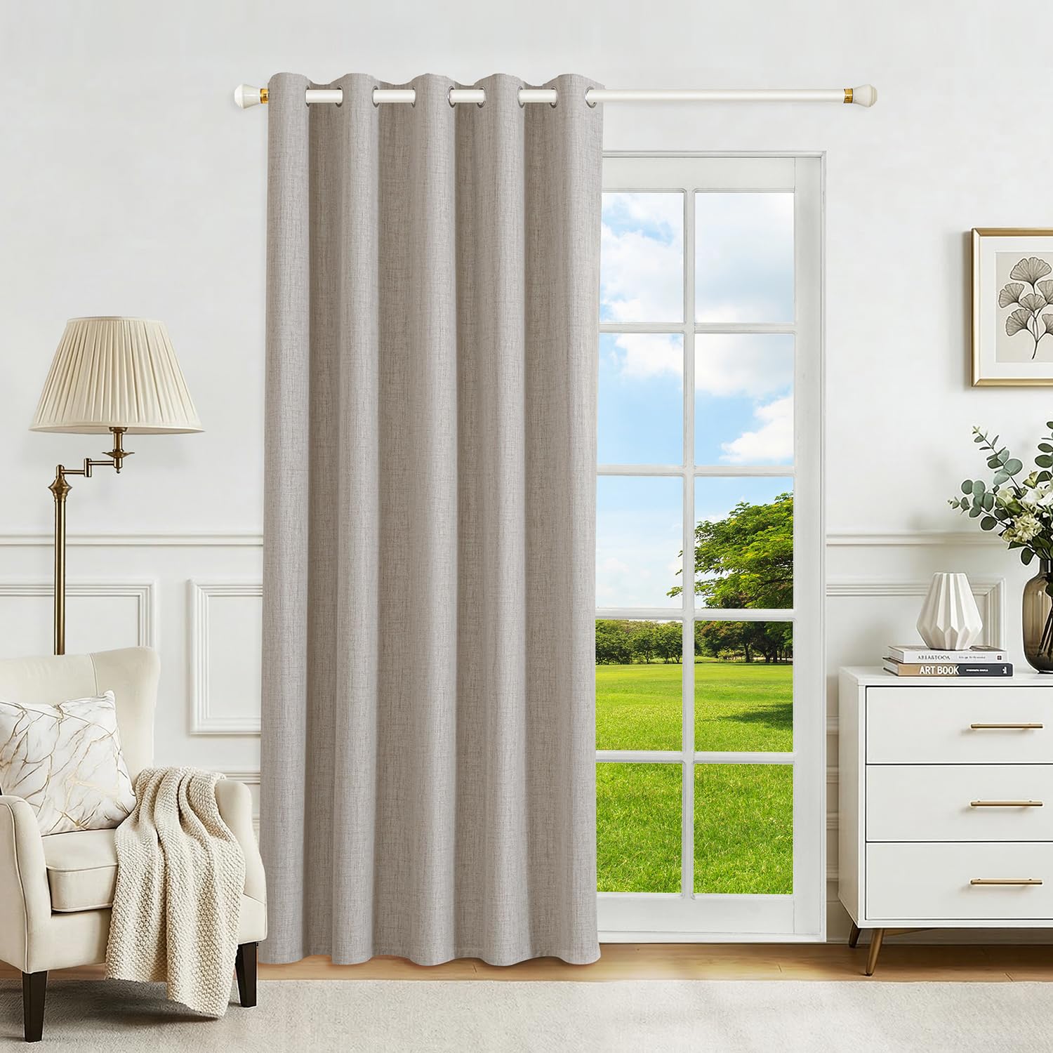 Runyéla 100% Blackout Linen Curtains Eyelet Custom Size for Bedroom Kitchen Living Room Thermal Curtain 2 Panels