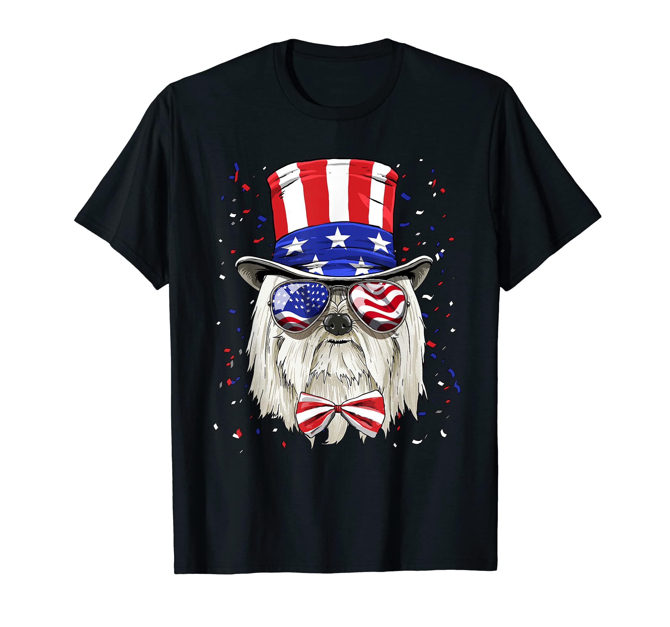 Maltese 4th of July American Dog USA Flag T-Shirt, Black