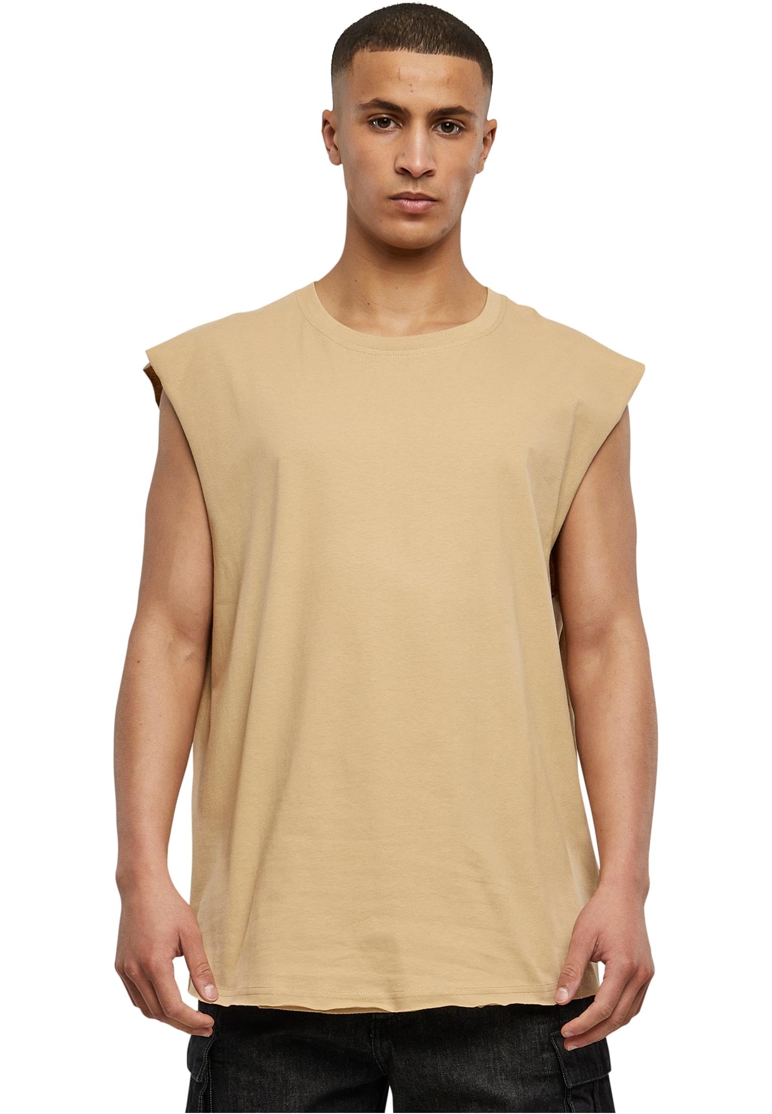 Urban Classics Men's Union Beige Open Edge Sleeveless Tee T-Shirt, Unionbeige,