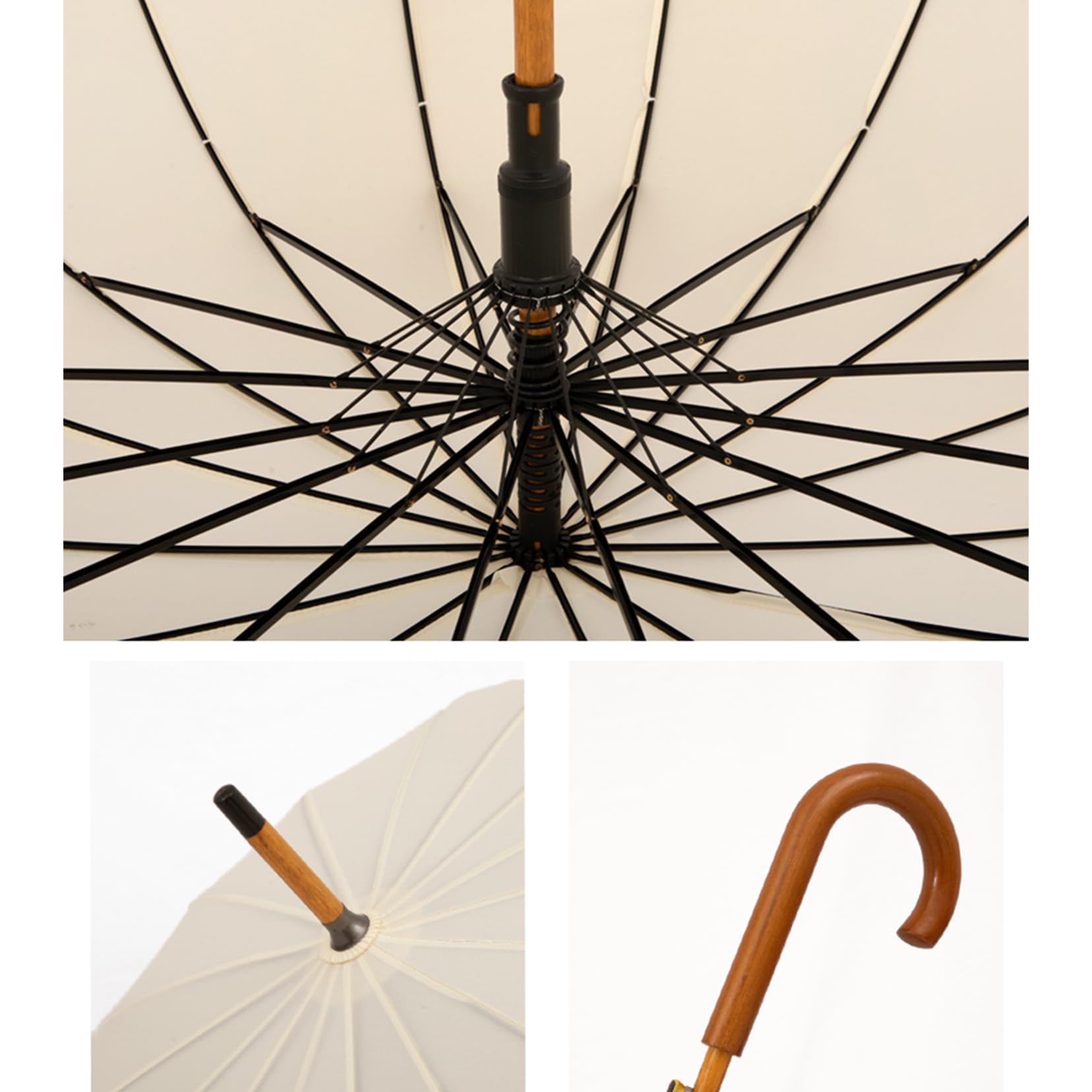 Drewniany parasol golfowy, 40 cali, wiatroszczelny, klasyczny, haftowany, na wesele, 16 żeberek, łuk vintage, drewniany uchwyt, uchwyt samochodowy, uchwyt hakowy