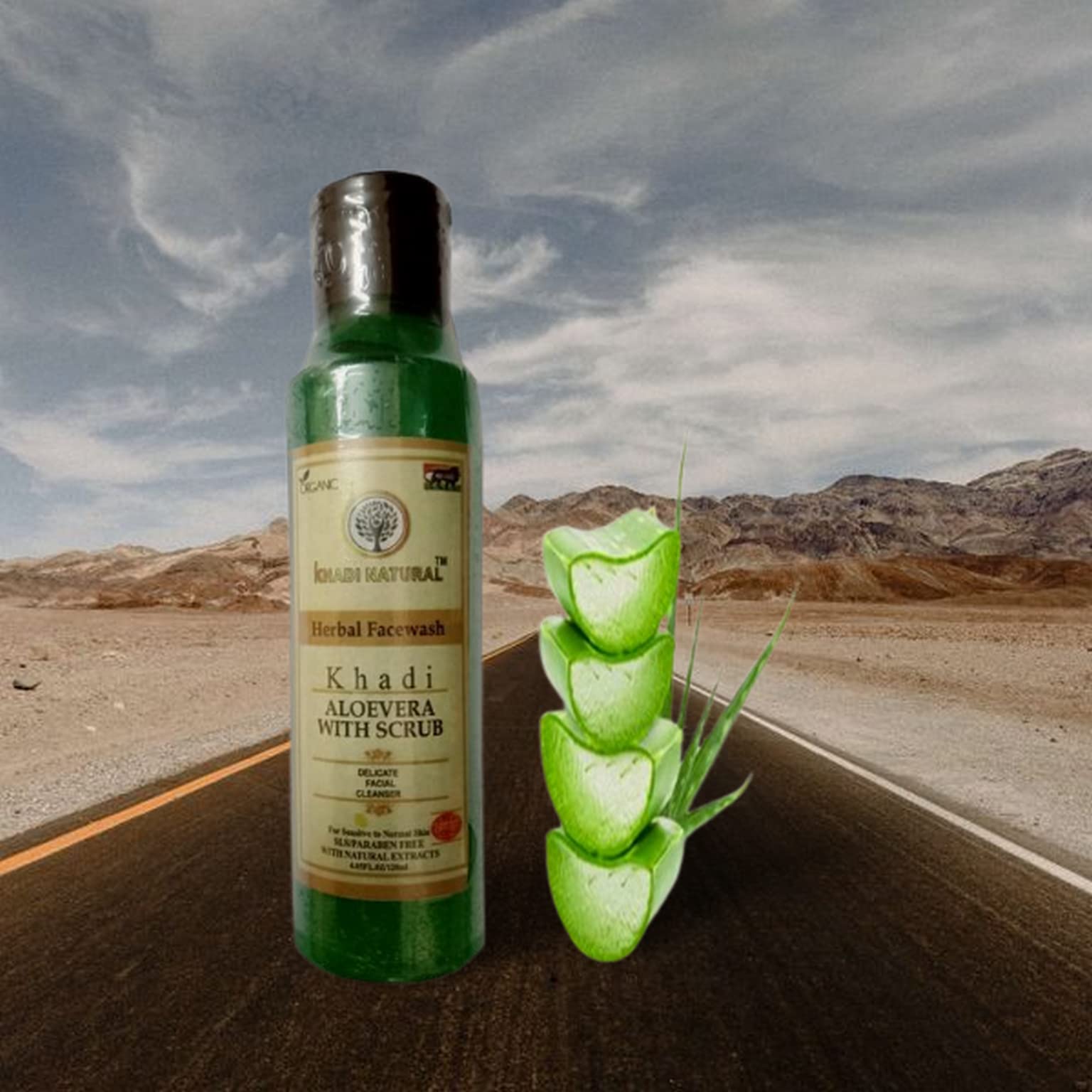 Khadi Organic100% NATURAL AYURVEDIC HERBAL ALOEVERA FACE WASH, SLS and Paraben Free 120ml (DBT)