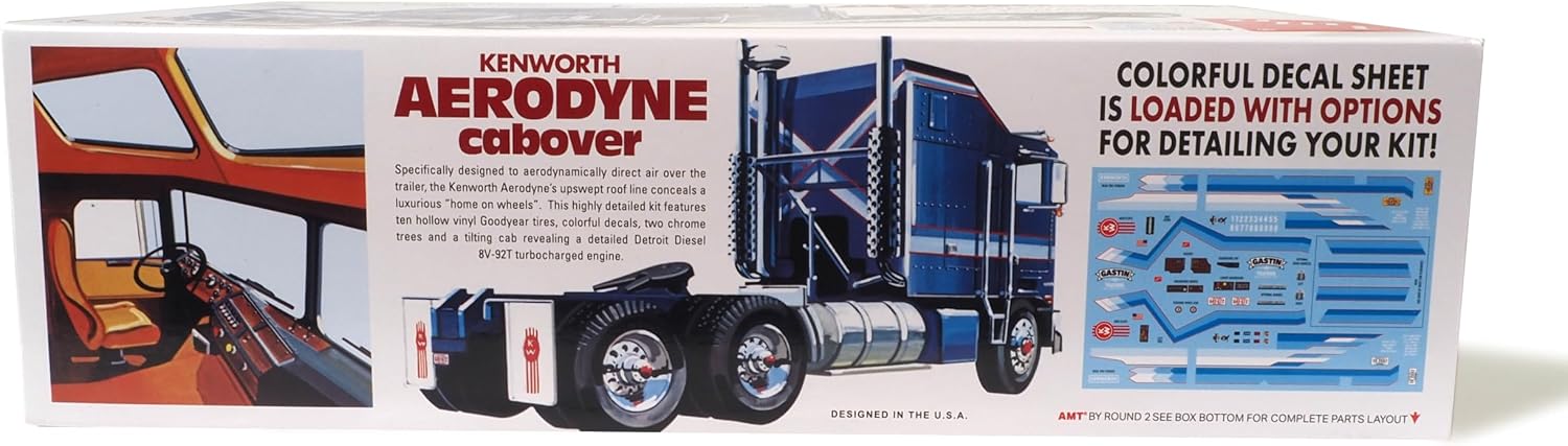 Skill 3 Model Kit Aerodyne Cabover Truck Tractor 1/25 Scale Model by AMT AMT1463