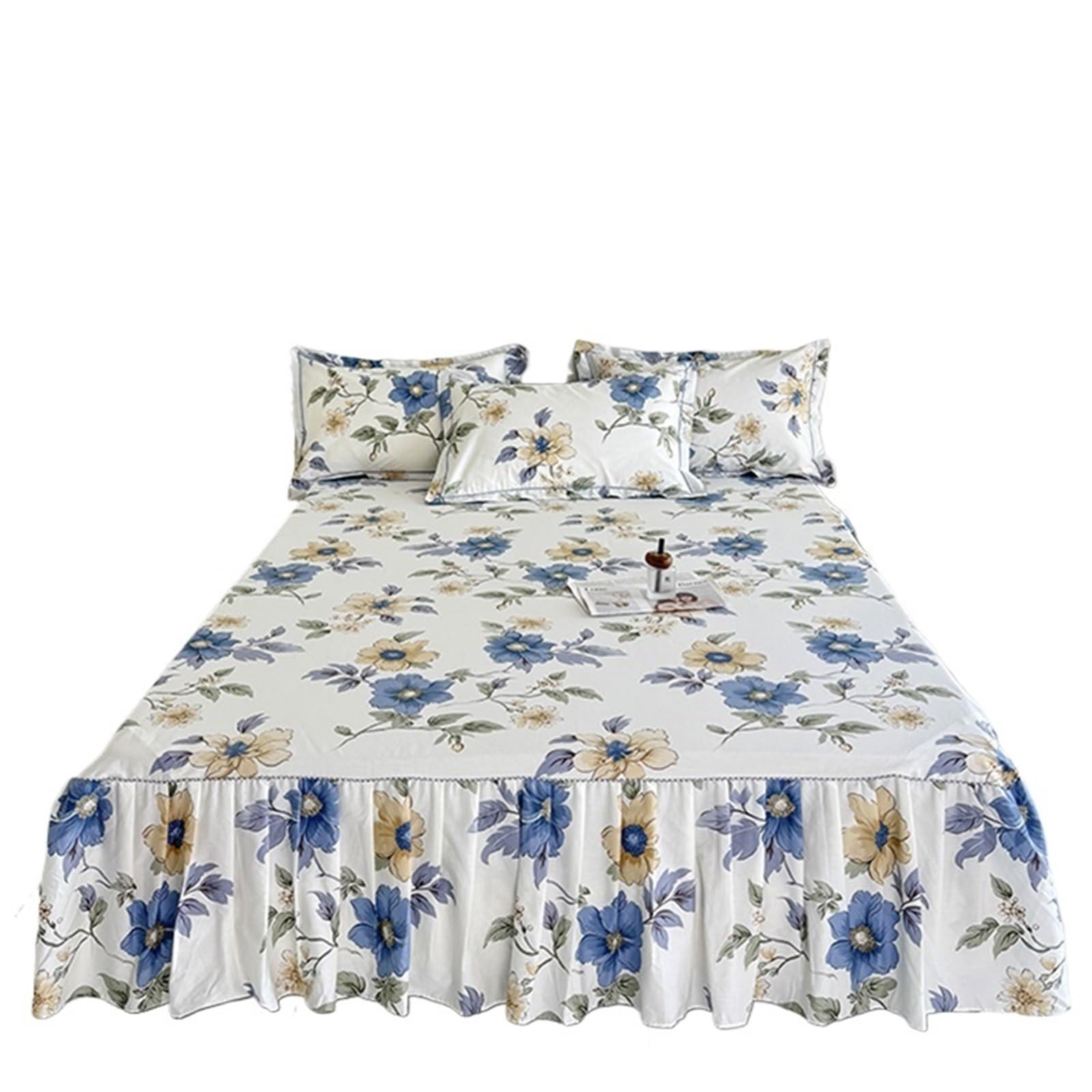 1pc Floral Style Bed Skirt Bedspread Cover Home Ruffles Linen Falda De Cama (No Pillowcase)(V,SKing 200x220cm 1pc)