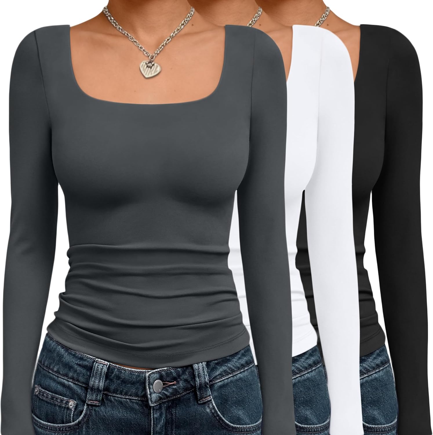 AUTOMET 3 Pack Womens Long Sleeve Shirts Fall Fashion Scoop Neck Crop Tops Basic Layer Slim Fit Y2K Clothes