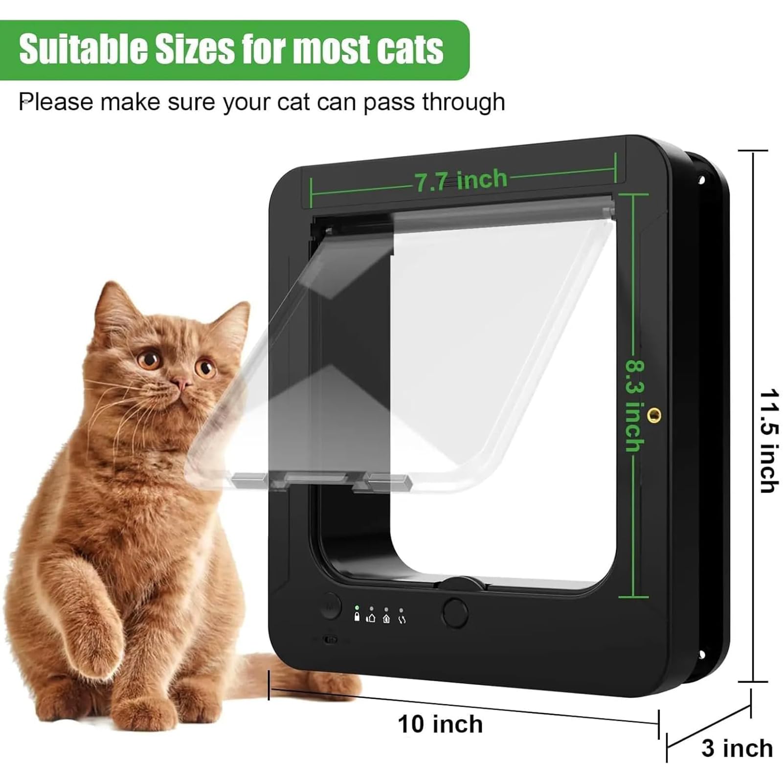 Puerta para Gatos con Microchip Inteligente, Puerta para Mascotas Activada | 2 Llaves de Collar, Sistema Cortavientos, Fácil Configuración de Bricolaje, Puertas Grandes con Solapa Para Gatos(black)