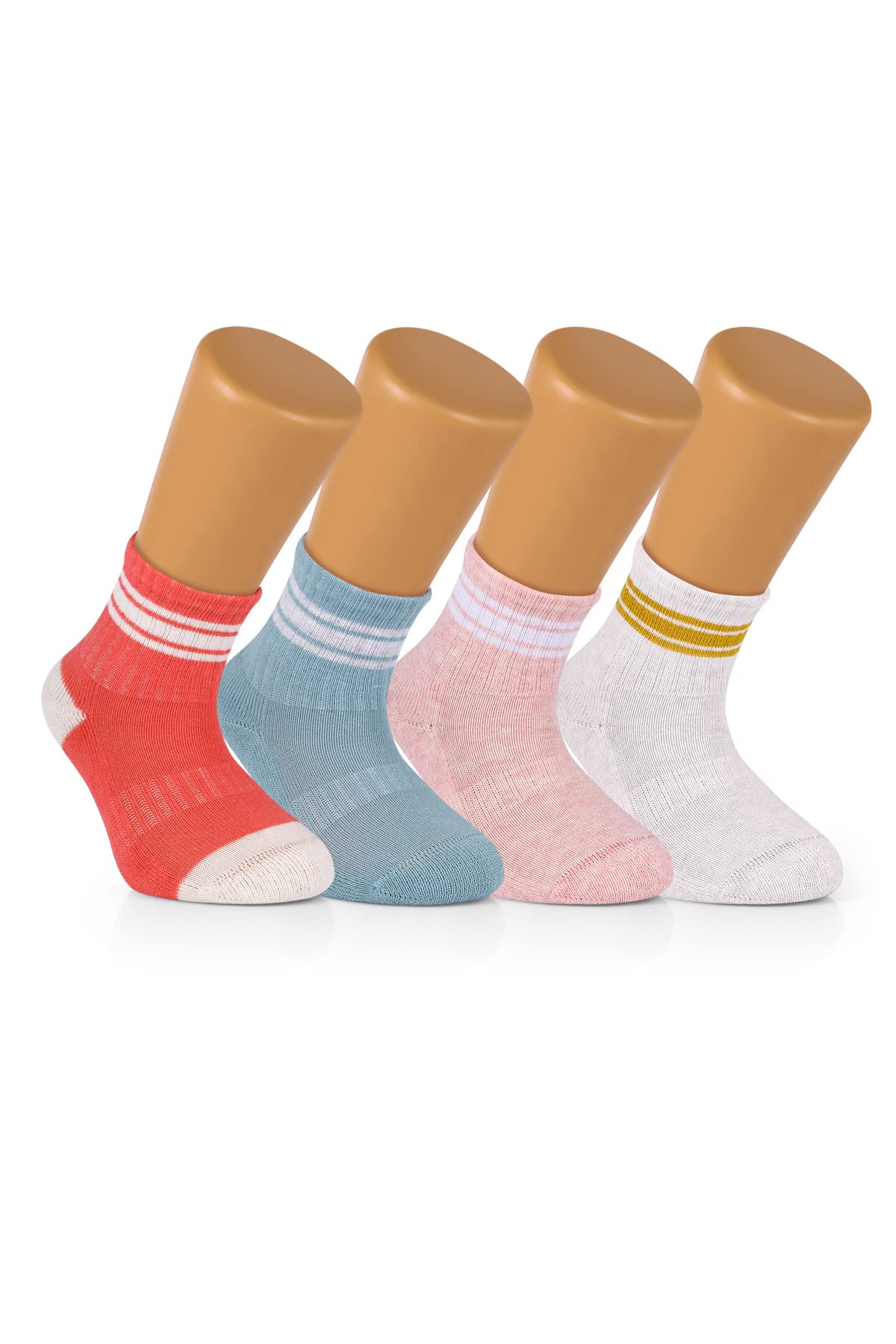 OZZY SOCKS 4 Çift Yumuşak Pamuklu Çocuk Çorabı - Kız Bebek ve Çocuk Soket Çorap - Çizgili Çorap (Fuşya, Mavi, Pembe, Beyaz, 9-11 Yaş)