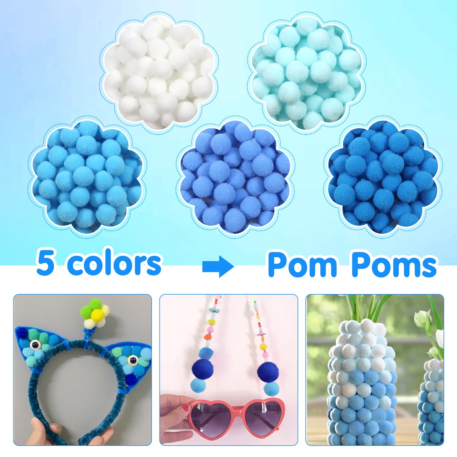 TOAOB 720 Pompon Colorati Da 10 Mm In Serie Blu, Mini Palline Di Feltro Per Lavoretti E Decorazioni Fai-da-te