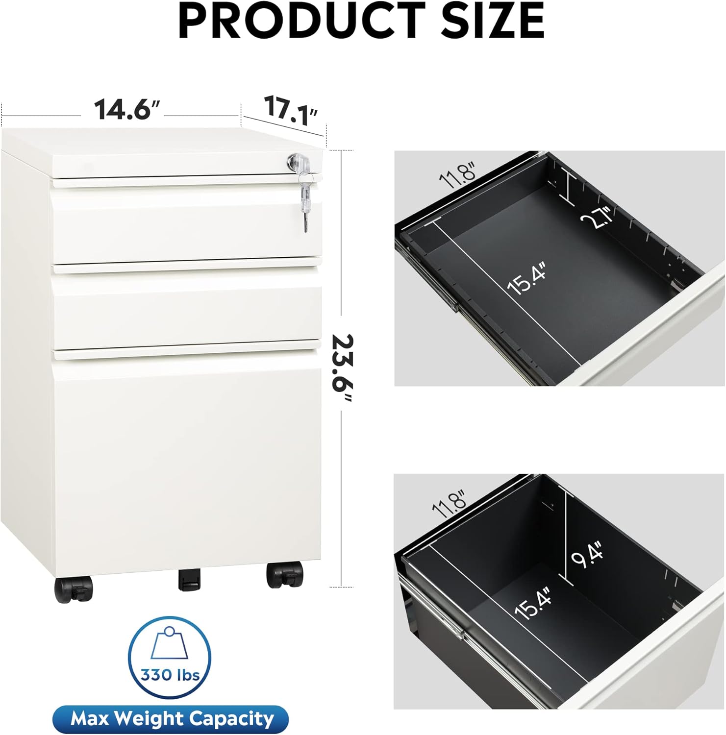 DEVAISE 3 Drawer Mobile File Cabinet Under Desk Office, Fully Assembled Except Casters, Letter/Legal Size, White : Industrial & Scientific