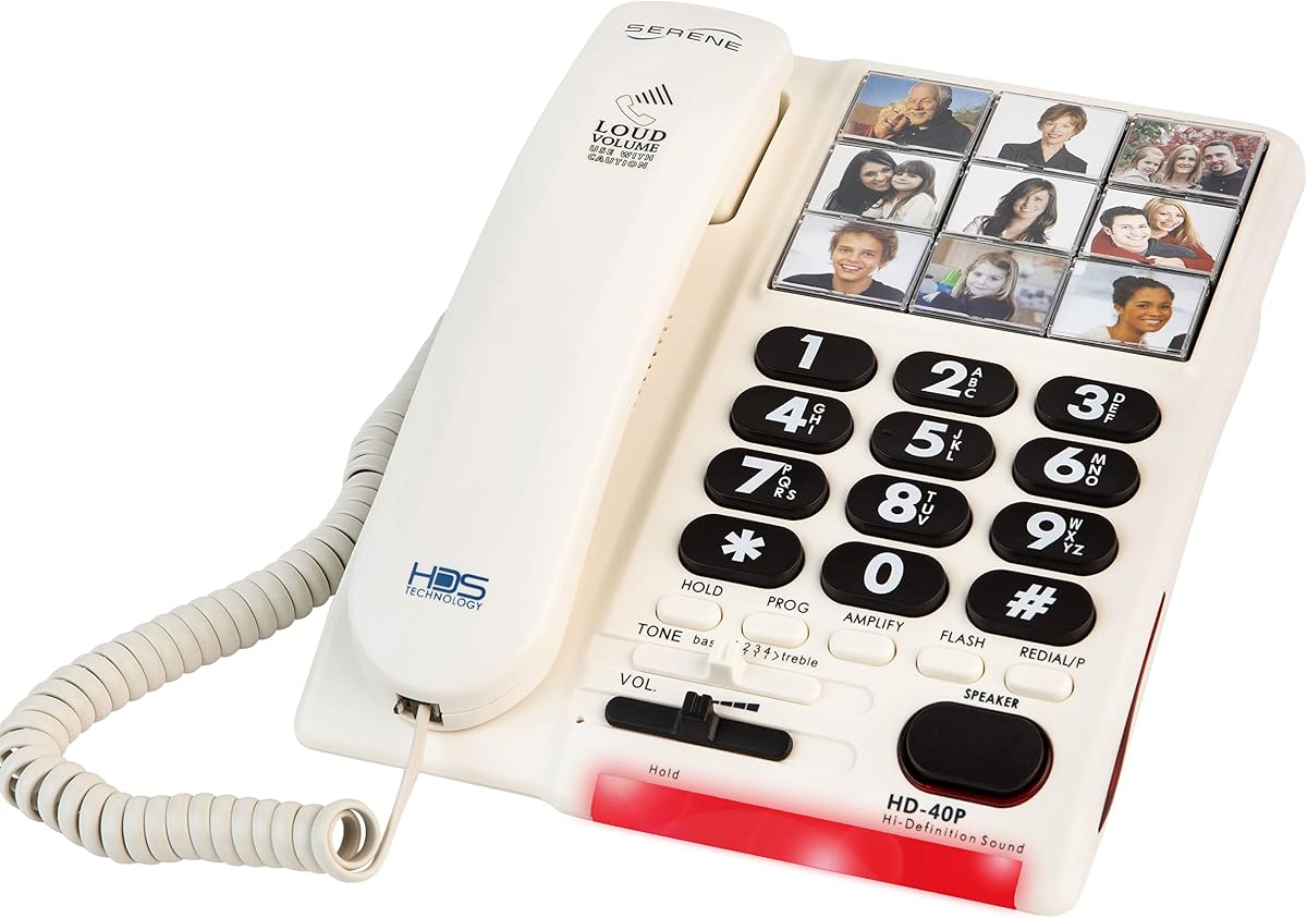 Teléfono fijo amplificado con botones grandes para personas mayores con demencia - Teléfono residencial de 26 dB con botones fotográficos - Teléfono para personas con discapacidad auditiva