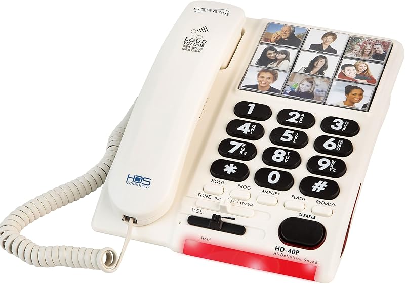 Teléfono fijo amplificado con botones grandes para personas mayores con demencia - Teléfono residencial de 26 dB con botones fotográficos - Teléfono para personas con discapacidad auditiva