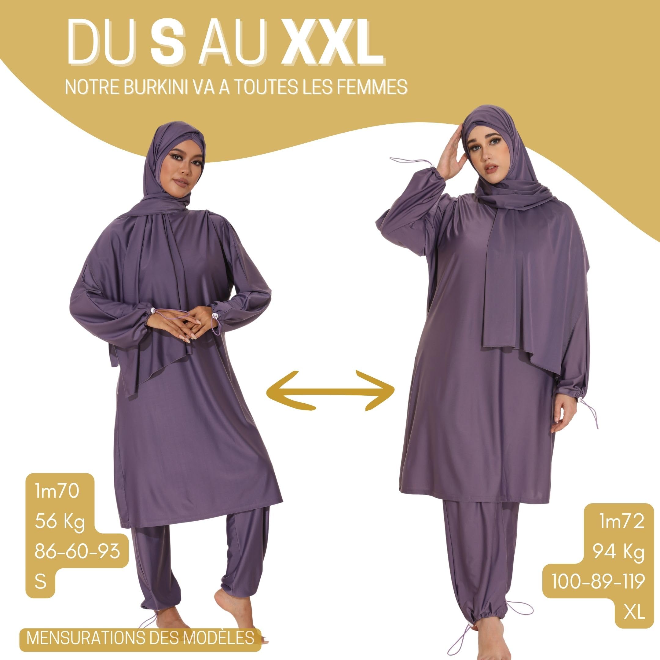 Burkini - Burkini Femme- Burkini Femme Musulmane-Maillot de Bain Hijab- Maillot Islamique - 100% Opaque & Cache Les Formes, Technique Anti-Colle